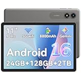 VekfulPC Tablet 11 Inch Android 16, 24GB RAM + 128GB ROM (2TB Expandable), 90Hz IPS Display, 8000mAh Battery, Octa-Core Entertainment Tablet, Dual-Band WiFi/BT5.0, Grey