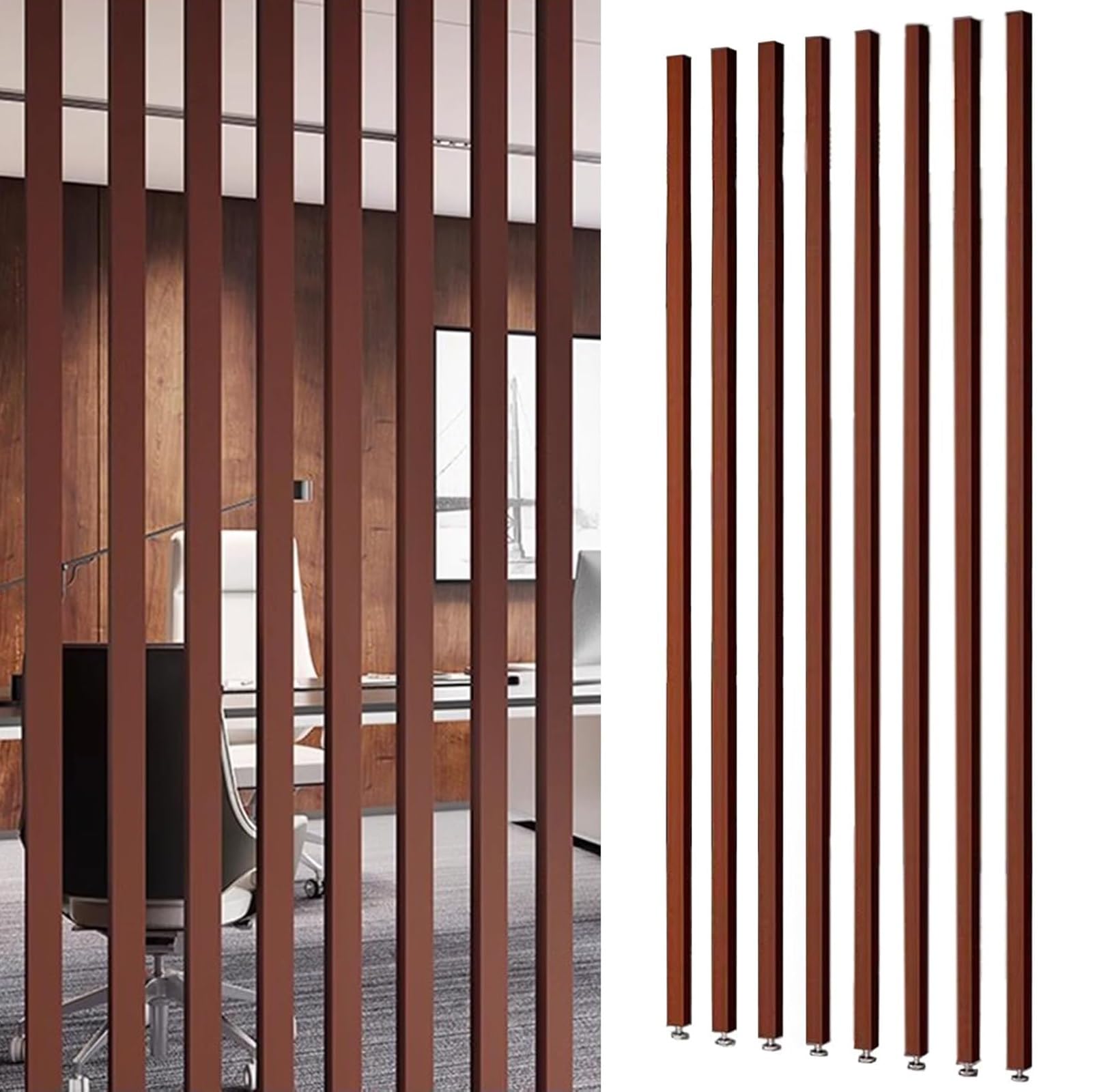 GLETSF 8 Pack Wooden Room Divider Partition, 80-235Cm Adjustable Height Privacy Screen For Office, Restaurant, Living Room & Studio, Easy Install Floor-To-Ceiling Grille-A-155cm/61in/5ft
