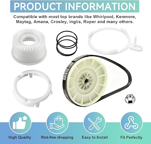 Miniatura 4 de W10721967 Washer Pulley Clutch Kit & W10006384 Drive Belt Fit for Whirlpool Kenmore Maytag Washing Machine Replaces PS10057144 W10006354 W10006356