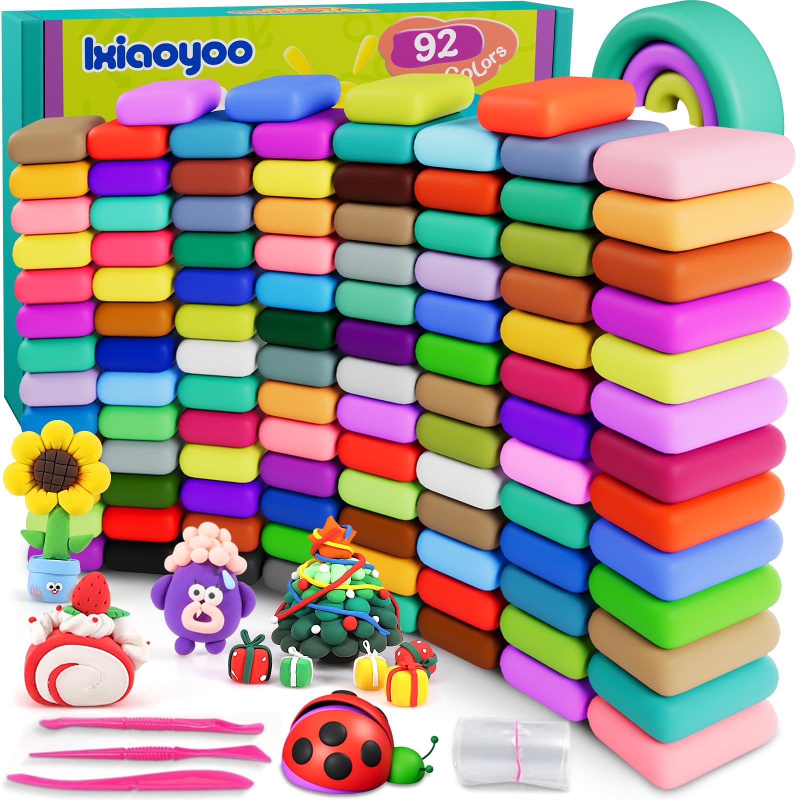 Ixiaoyoo Air Dry Clay Kit, 92 Colors Magic Clay, Molding Clay for Kids Safe & Non-Toxic, Colorful DIY Clay