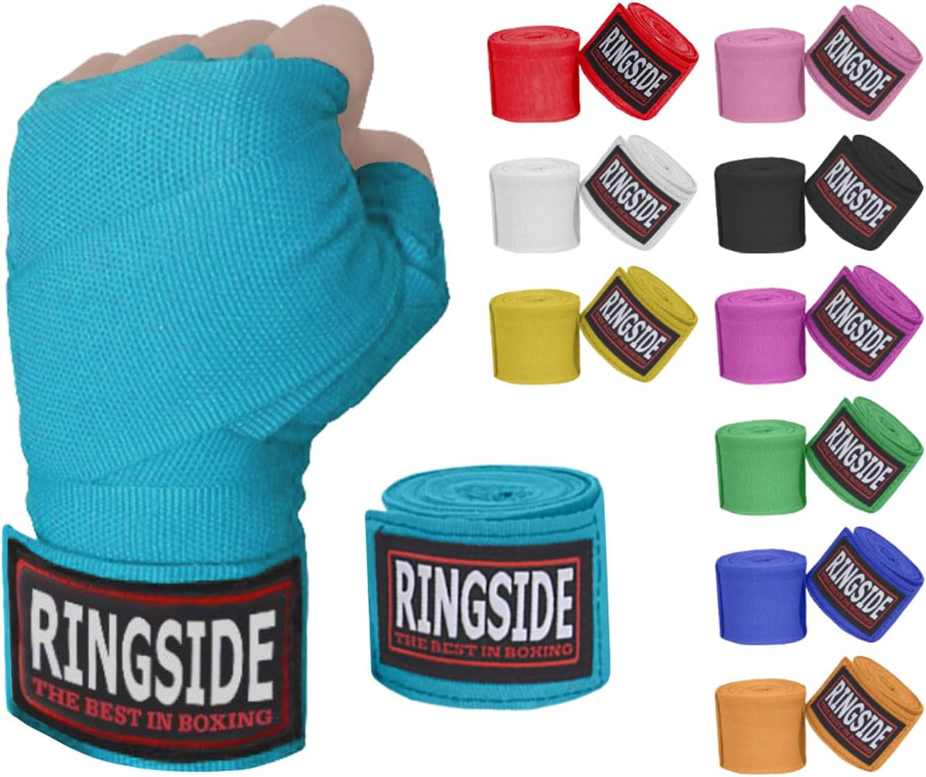 Ringside Mexican Style Boxing Hand Wraps (Pairs) - 180" Semi-Elastic Cotton Blend Wrist Support with Thumb Loop for MMA, Muay Thai, Kickboxing, Heavy Bag Striking & Combat Sports Training
