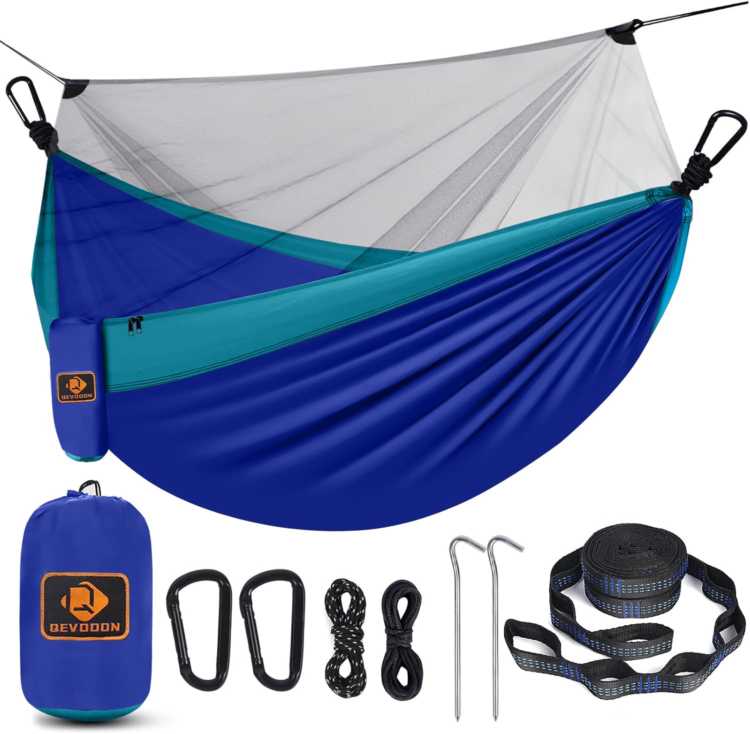 Camping Hammock with Mosquito Net, Lightweight Nylon Portable Hammock with 10ft Tree Straps,Hammocks for Travel Hiking Backpacking Beach Patio