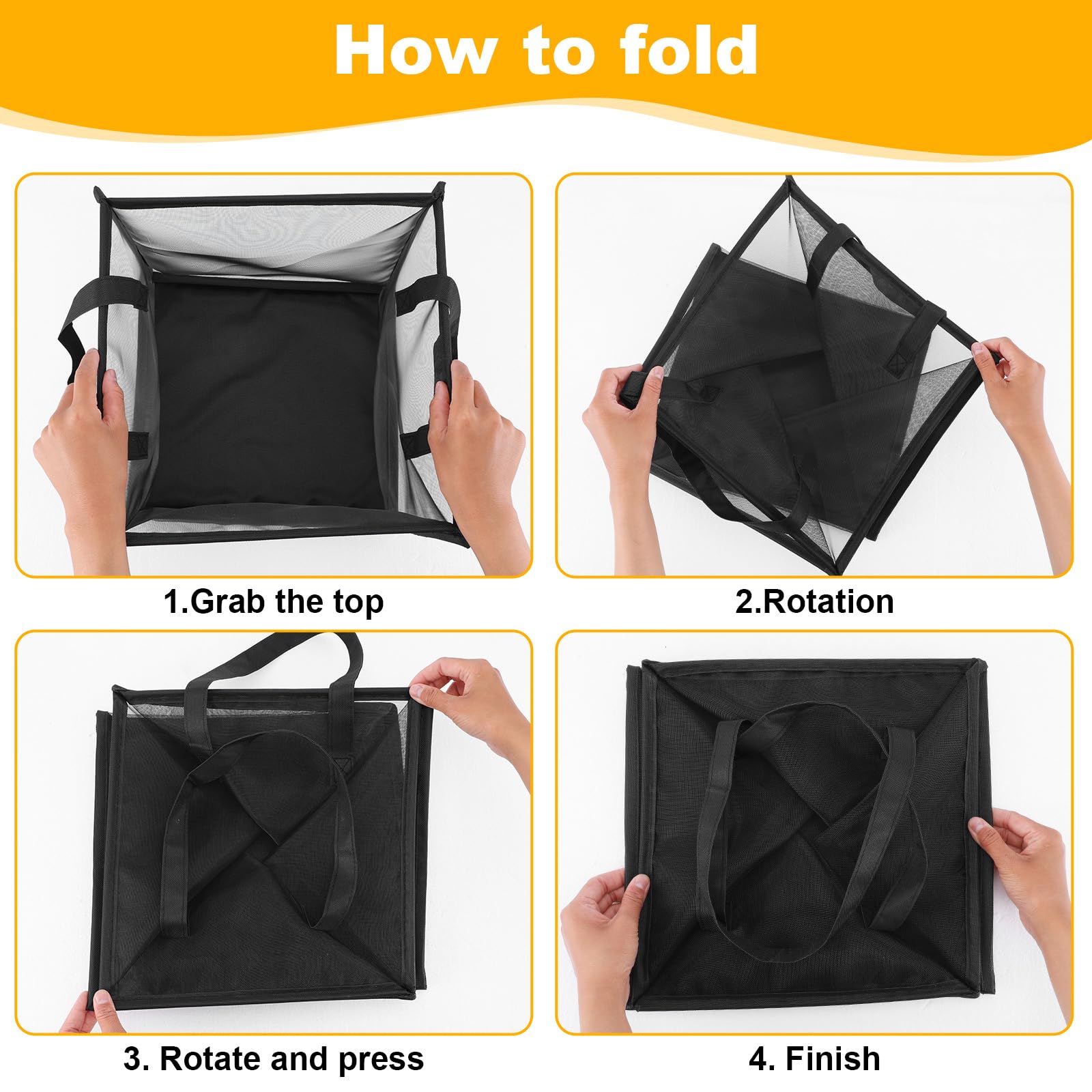 Paquete de 6 canastas plegables para la colada con asas, cestas de malla portátiles de una sola capa, plegables, cuadradas, para lavar, almacenamiento de juguetes