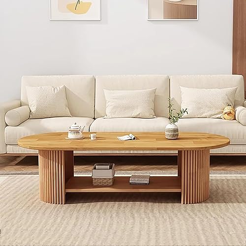 Farmhouse Coffee Table for Living Room,Solid Wood Coffee Table with Storage Shelf,Rectangle Center Table Oak Wooden Living Room Table Accent Cocktail End Table(39" W, Natural)