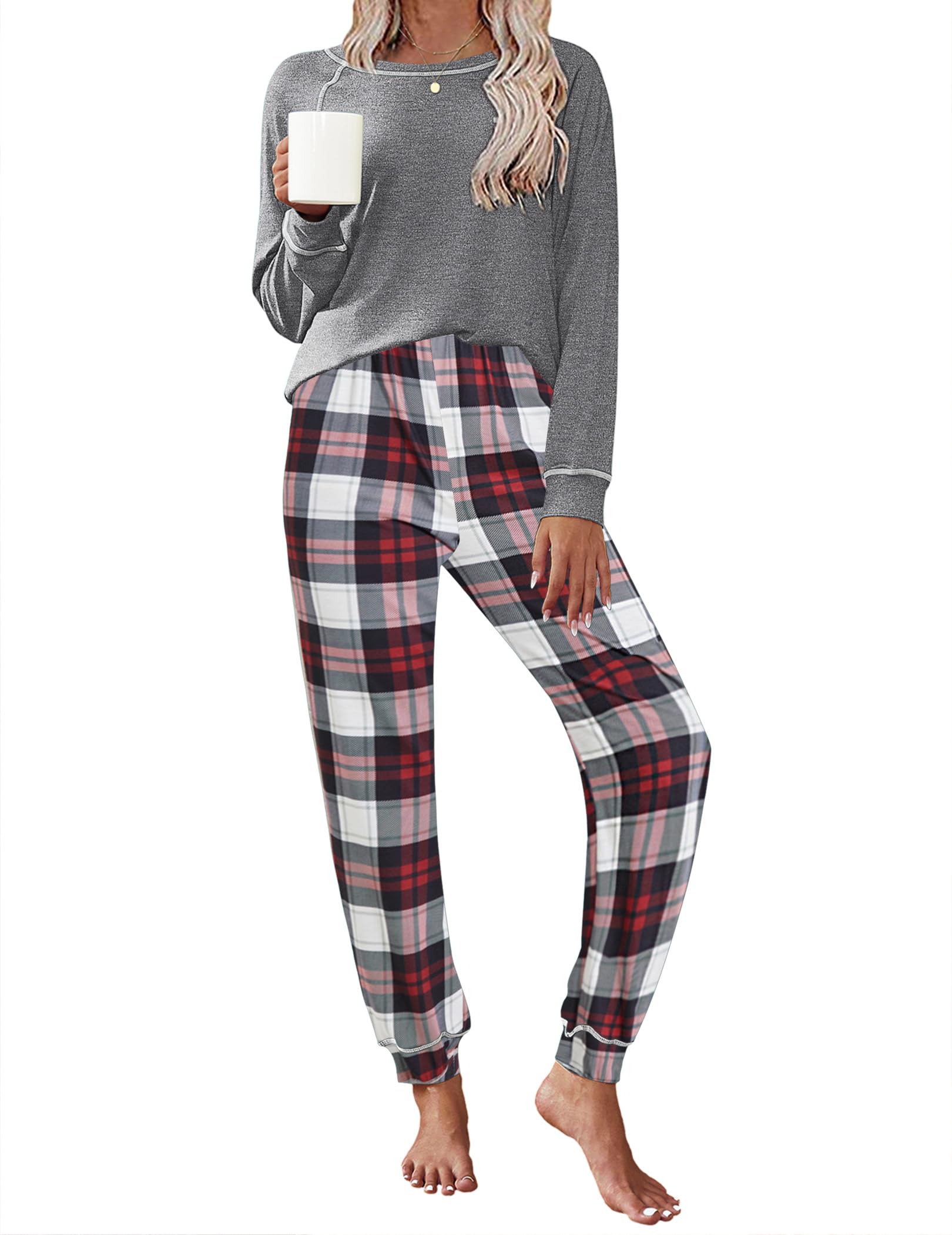 Ekouaer Pajamas Set for Women Soft Comfy Pjs Jogger Lounge Sets | Pullover Long Sleeve Sleepwear,Fall Jogger Loungewear,Gift for Mom,Wife,Friends