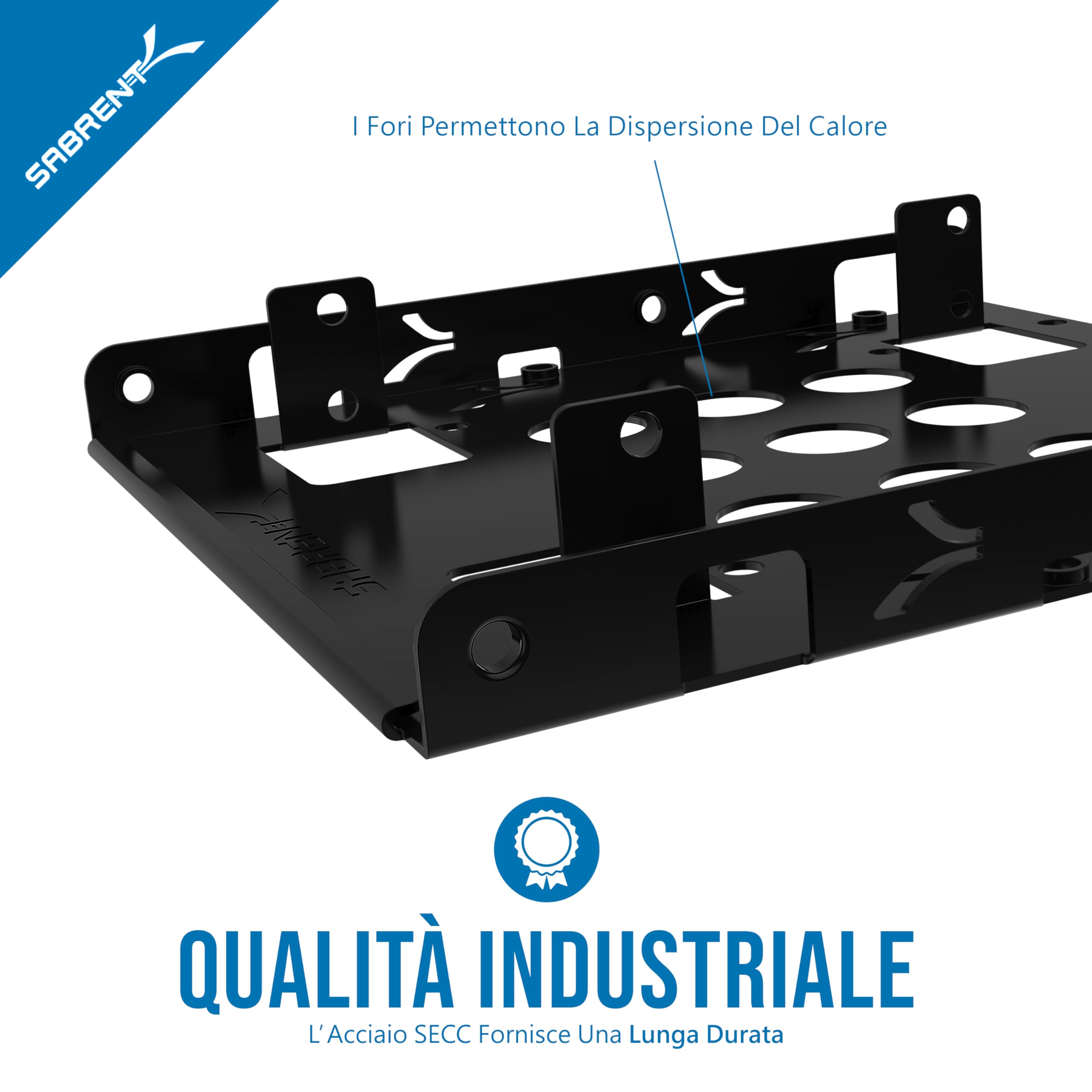 SABRENT Telaio per SSD/HDD da 2.5" a 3.5", Kit di montaggio per disco da 2,5" ad alloggiamento interno di 3,5", per SSD/HDD SATA interno, (BK-HDDH)