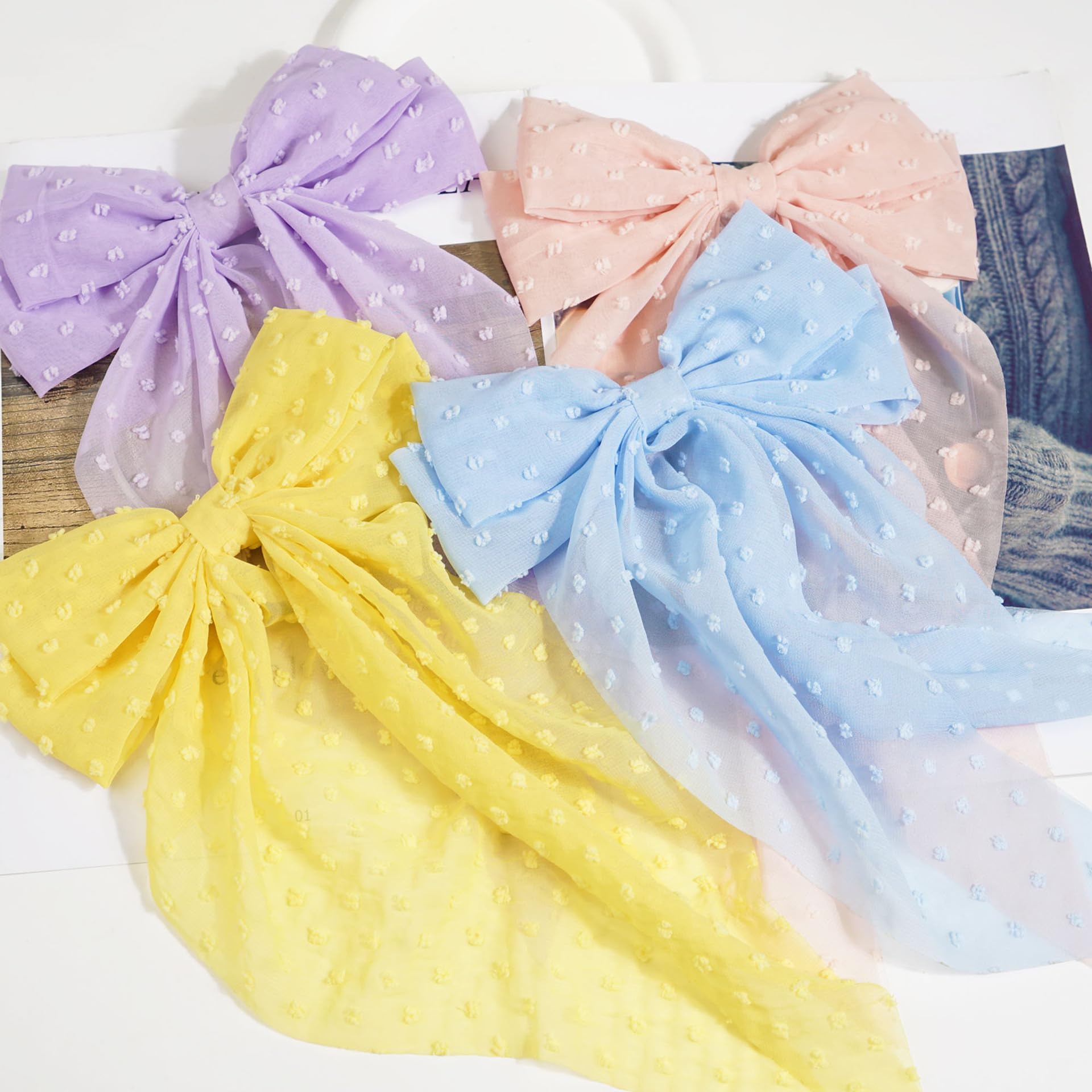 Ling & Bai 8 Inches Large Hair Bow Clip Big Long Tulle Layered Bows Barrettes Hair Accessories for Women Girls Teens (Black) - Image 3