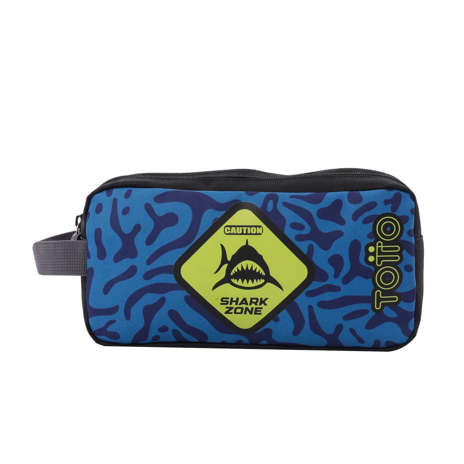TOTTO - Estuche Escolar Dos Compartimentos, Modelo Sharky, Estuche Grande, Dimensiones 23 x 12 x 9 cm, Asa Lateral, con Identificador en Parte Posterior, Compacto y Resistente, Color Azul
