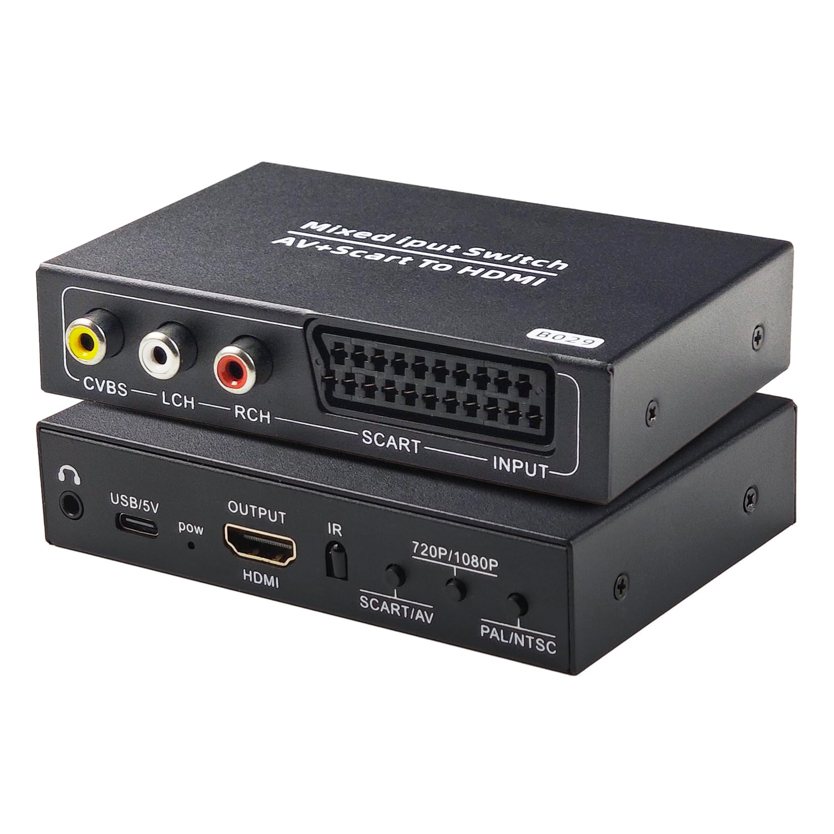 BolAAzuL Convertitore video Composite C-VBS+Scart a HDMI, Scart Composite CVBS ingresso AV a HDMI Scaler, supporta 1080P/720P per PS2 Wii DVD