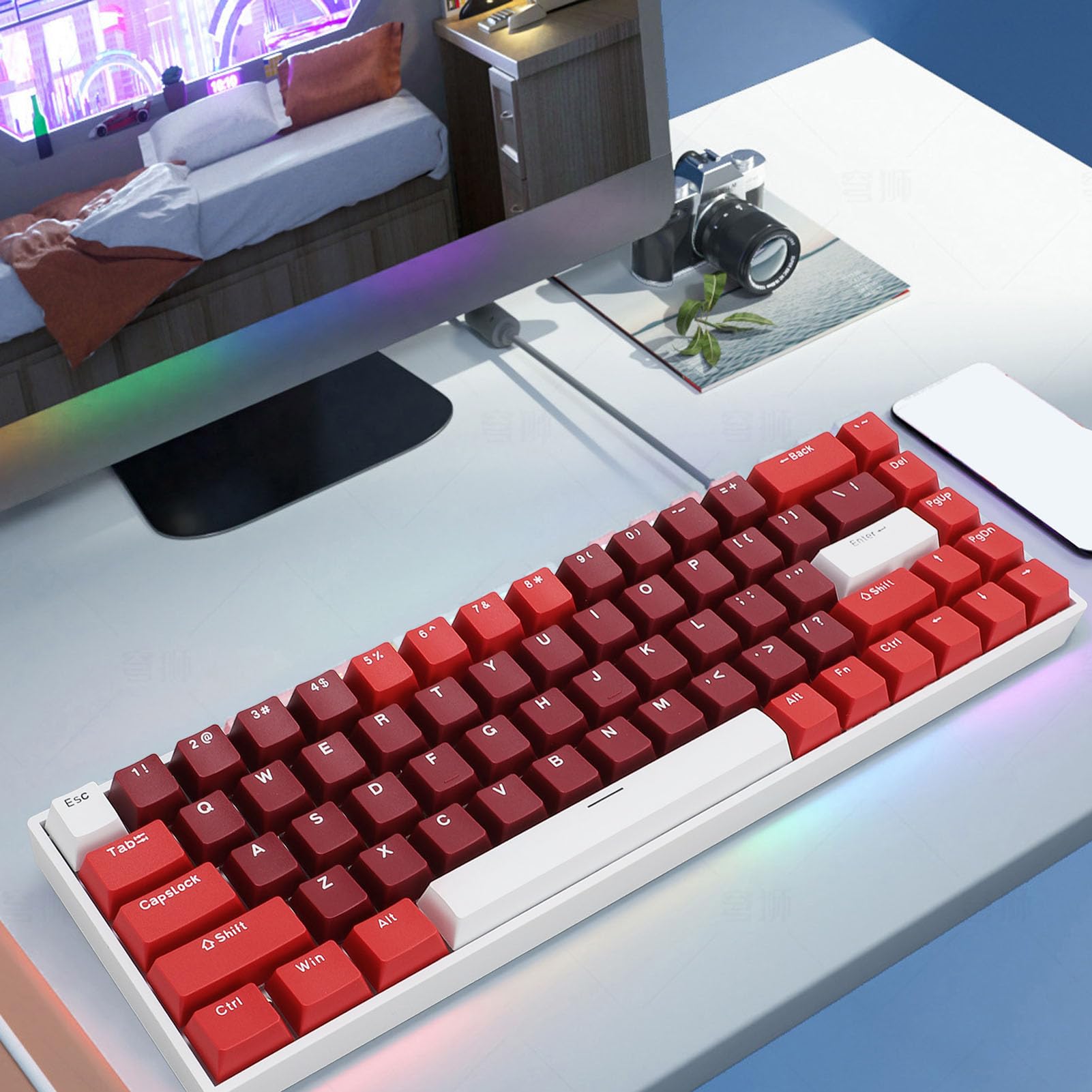 Gugxiom Tastiera Meccanica RGB Wireless a 68 Tasti Al 60%, BT / 2,4 GHz/Tipo C Tastiera da Gioco Bluetooth 5.0 a 3 modalità con Tasti Completi Sostituibili a Caldo, Batteria da 3000 MAh