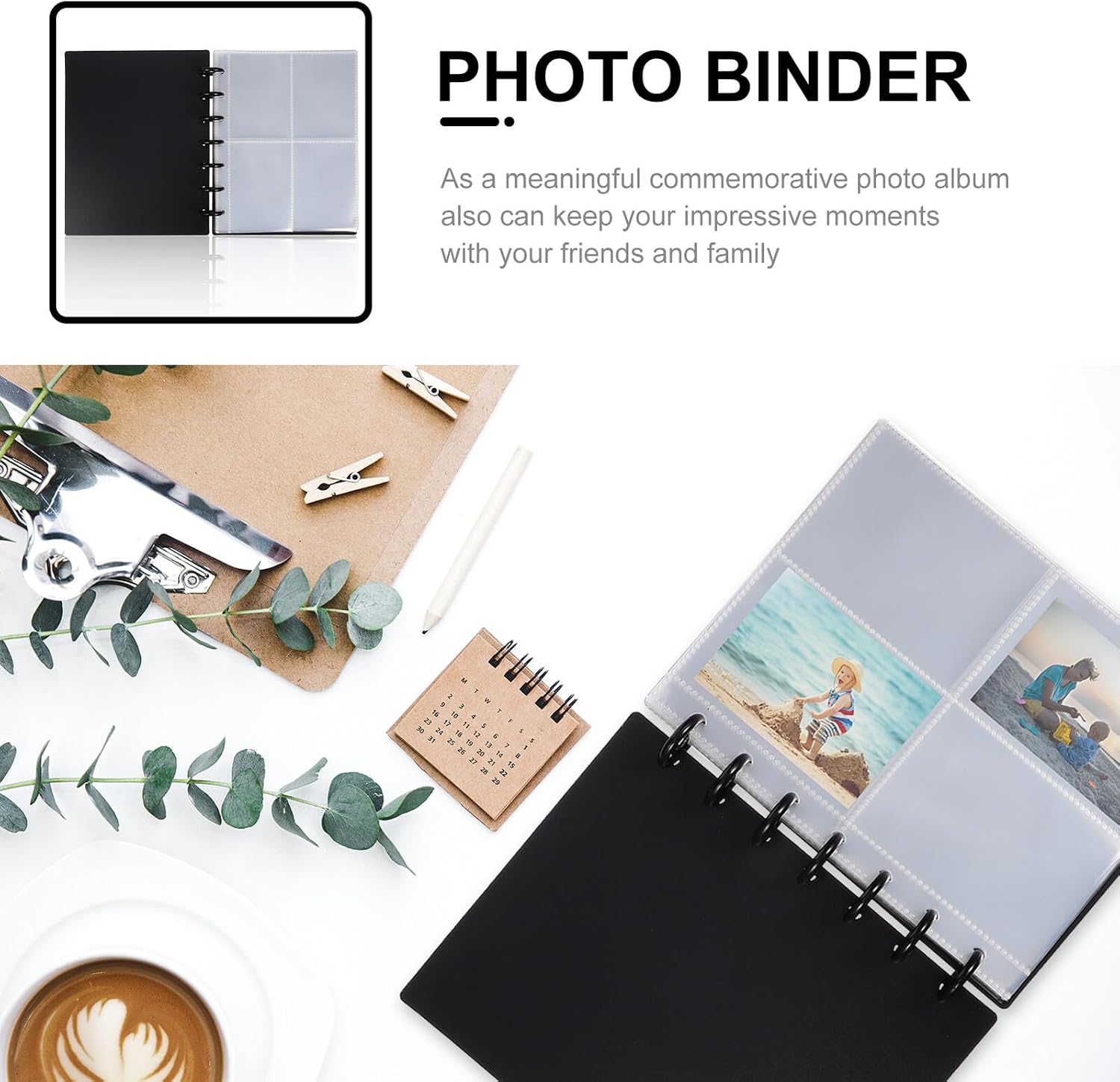 Mobestech Black and White 3-inch Four-grid Photo Album Small Cards Holder with 20 Pages Single-sided Cool Black for Photos and Picture Storage at Home