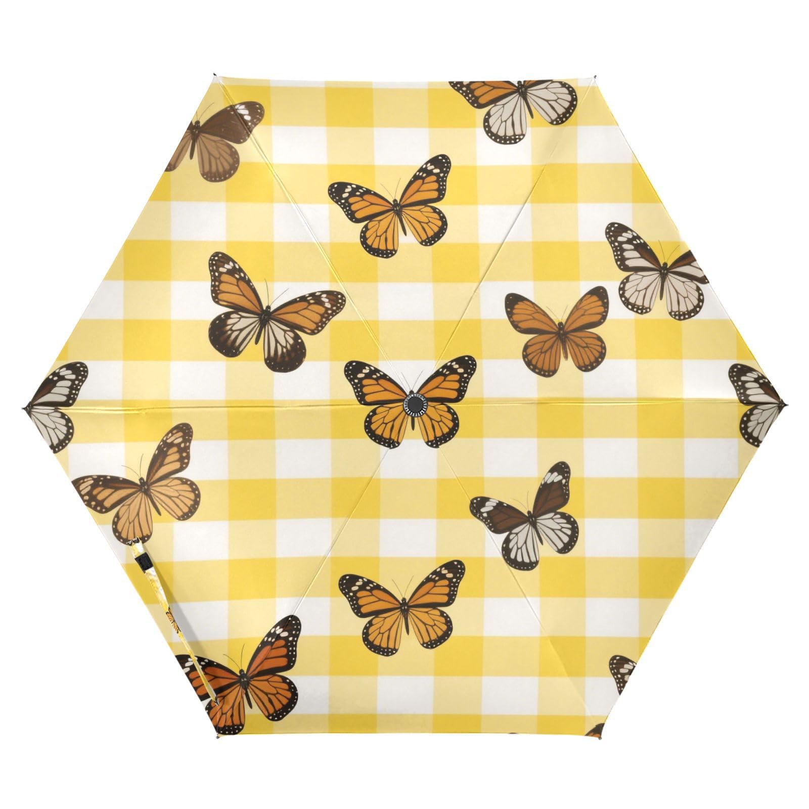 EtherSpher Yellow White Check Plaid Butterfly automatic umbrella 39 Inch auto open close Golf Umbrellas for under the sun Outdoor Defence Accessories de lluvia