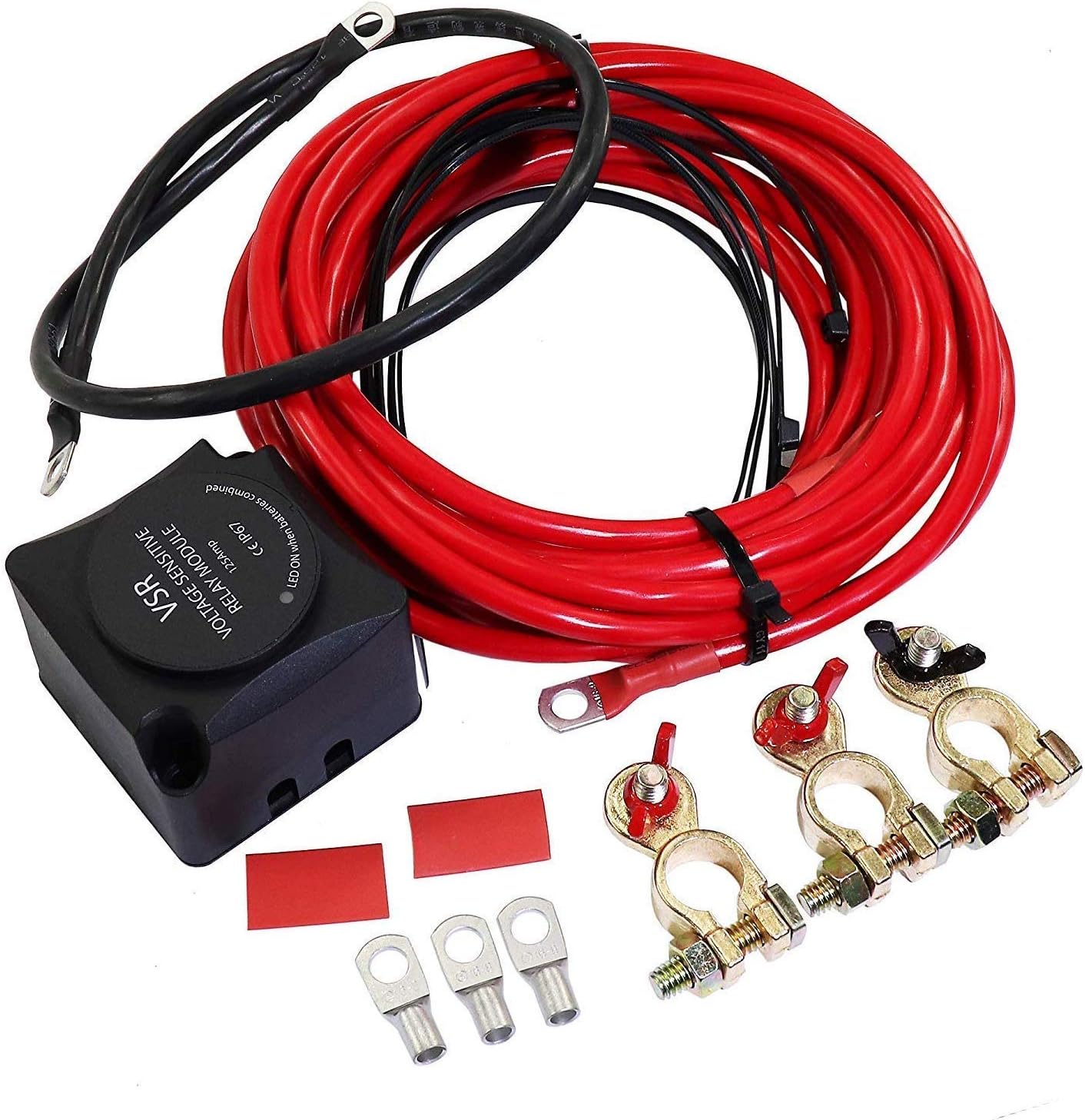 Dual Battery Smart Isolator,12V 140A Dual Battery Isolator Voltage Sensitive Relay & Wiring Cable Kit for ATV, UTV, Boats, RV's