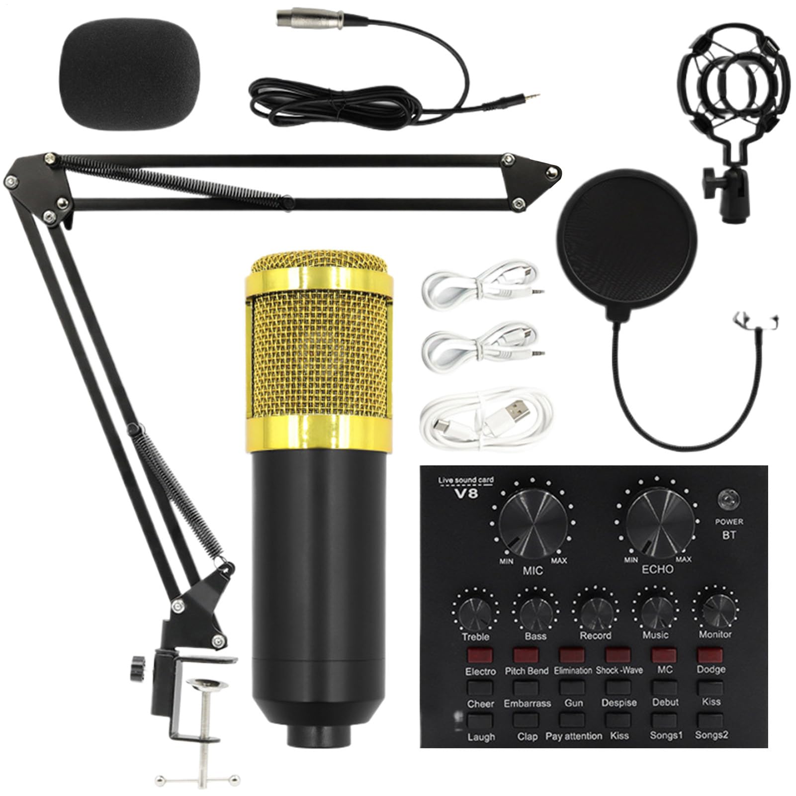 Attrezzatura Da Studio Di Registrazione Set scheda audio live streaming, | Microfono a Condensatore Kit Microfono Facile Per Streaming, Da Studio Di Registrazione Per Live