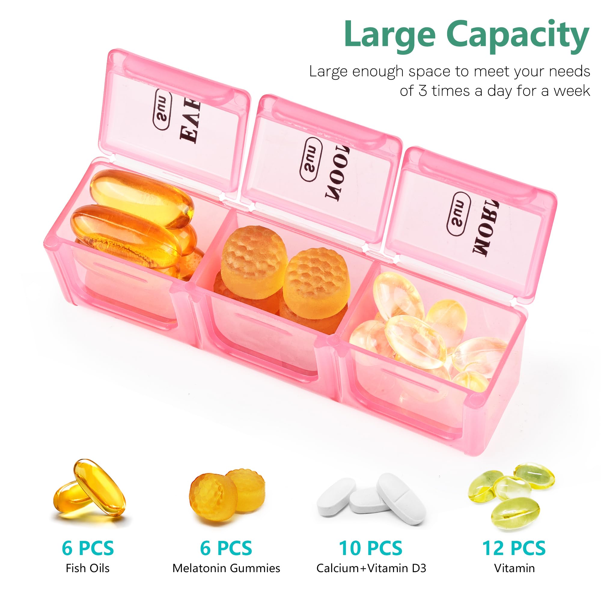XL Weekly Pill Organizer 3 Times a Day, MOLN HYMY Dual Protection 7 Day Pill Box, Travel Friendly Portable Daily Pill Containers for Vitamins/Medication/Fish Oils/Supplements (Multicolor)