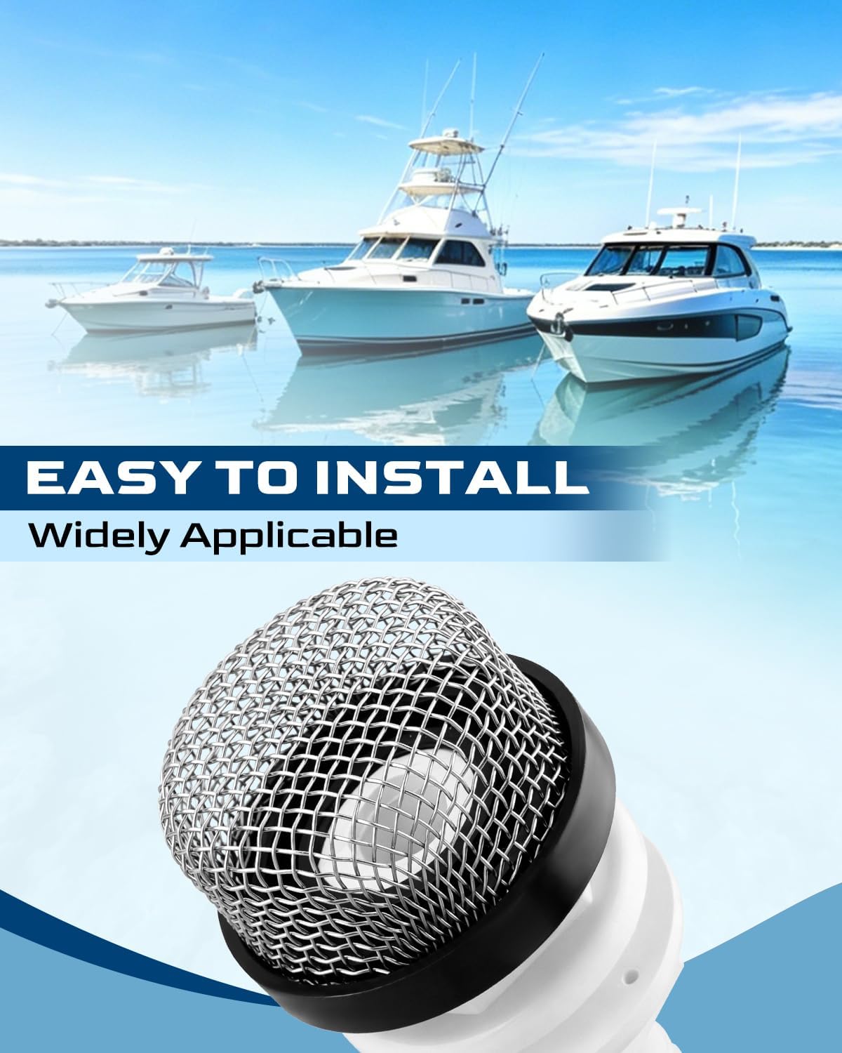 Boat Thru Hull Intake Strainer, Marine Water Pickup Fitting for Livewell | Fit for Aerator Systems, Plastic Through Hull Mount for 3/4 Inch ID Hose, Fishing Boat Water Intake, with Screen