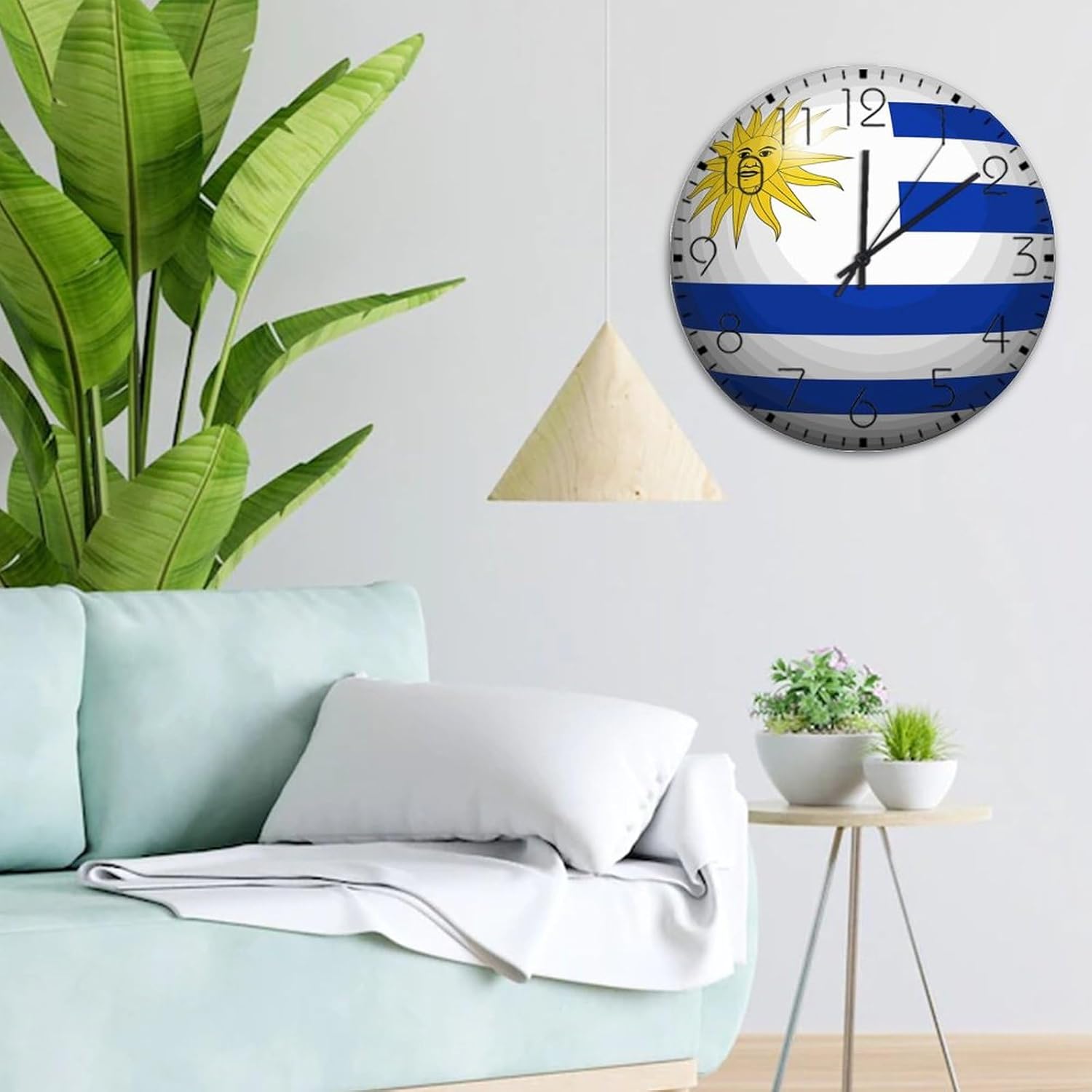 15 Inch Silent Non-Ticking Wall Clocks Battery Operated Uruguay Home Decoration for Home State Flag Travel Sports Retro Round Wooden Wall Clock Country for Exercise Room Fitness Room