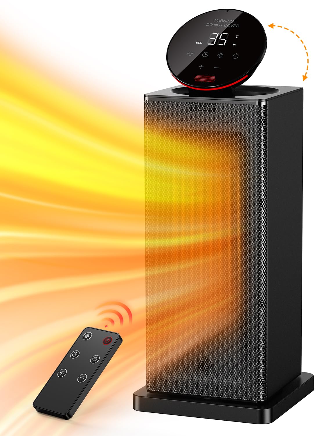 QEXREED Heater, 2000W, PTC Electric Heater with ECO Mode, 90°Oscillation, 24H Timer, Thermostat, 4 Modes, LED Touch, Remote Control, Overheating Protection, Fan Heater for home