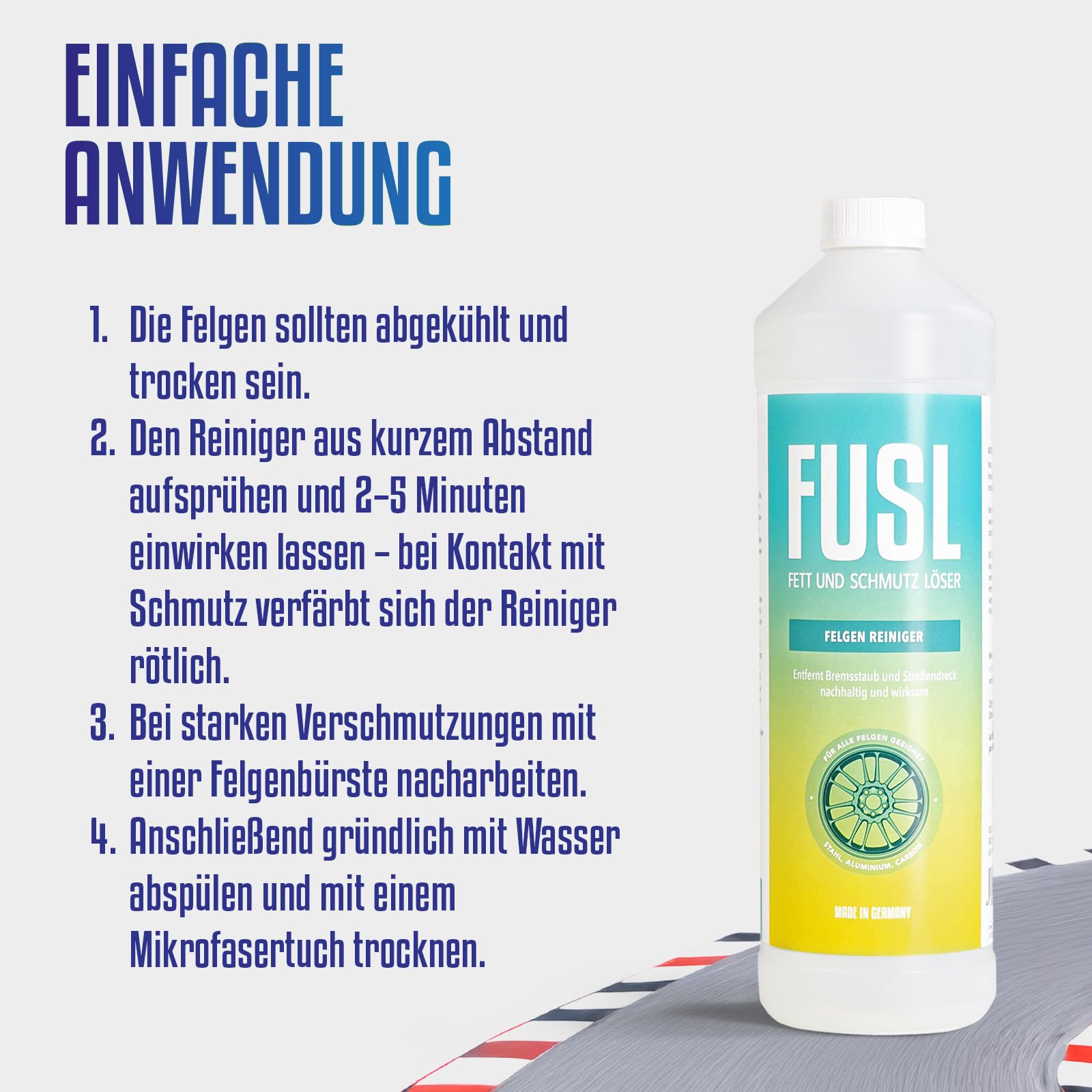 Felgenreiniger Set – Schaumkanone + 1L Felgenreiniger + Felgenbürste + Mikrofasertuch | Sanfte & effektive Felgenreinigung ohne aggressive Chemie | Für Auto, Motorrad & LKW