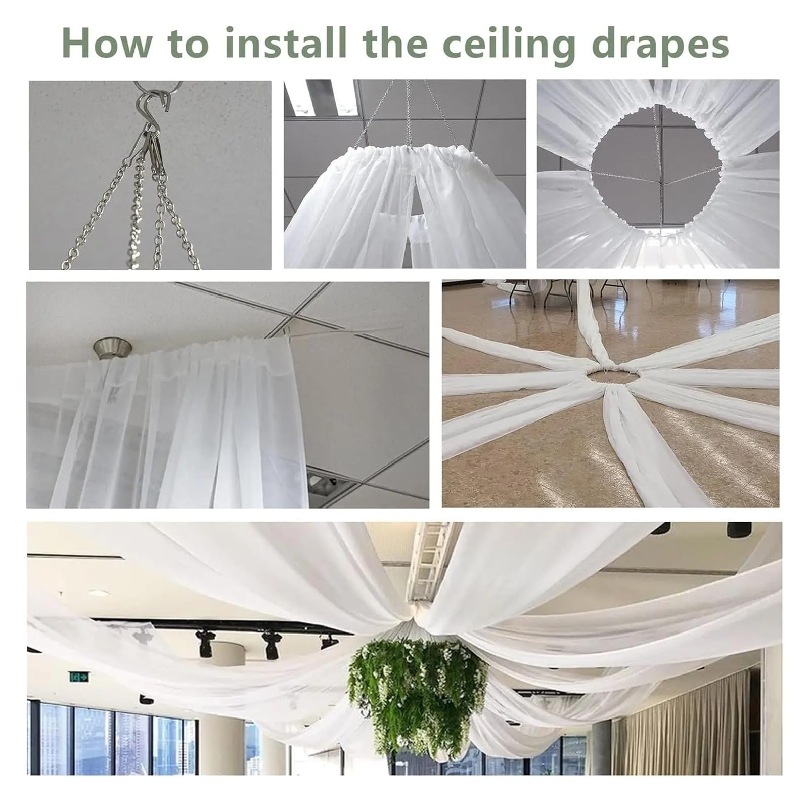 Panneaux De Rideaux De Plafond Rideaux de Plafond en Tissu Blanc Pur, décoration Toit d'arc Mariage, Rideau Tulle Gaze for fête, cérémonie, scène d'hôtel(Green,W150XH1000CM)