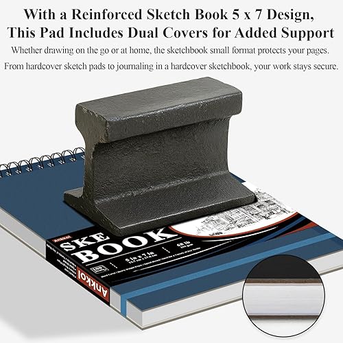 Miniatura 6 de Ankkol Cuaderno de bocetos pequeño de 5 x 7, 100 hojas en espiral, 68 libras3.53 ozm, mini cuaderno de bocetos rígido, cuaderno de dibujo plano y