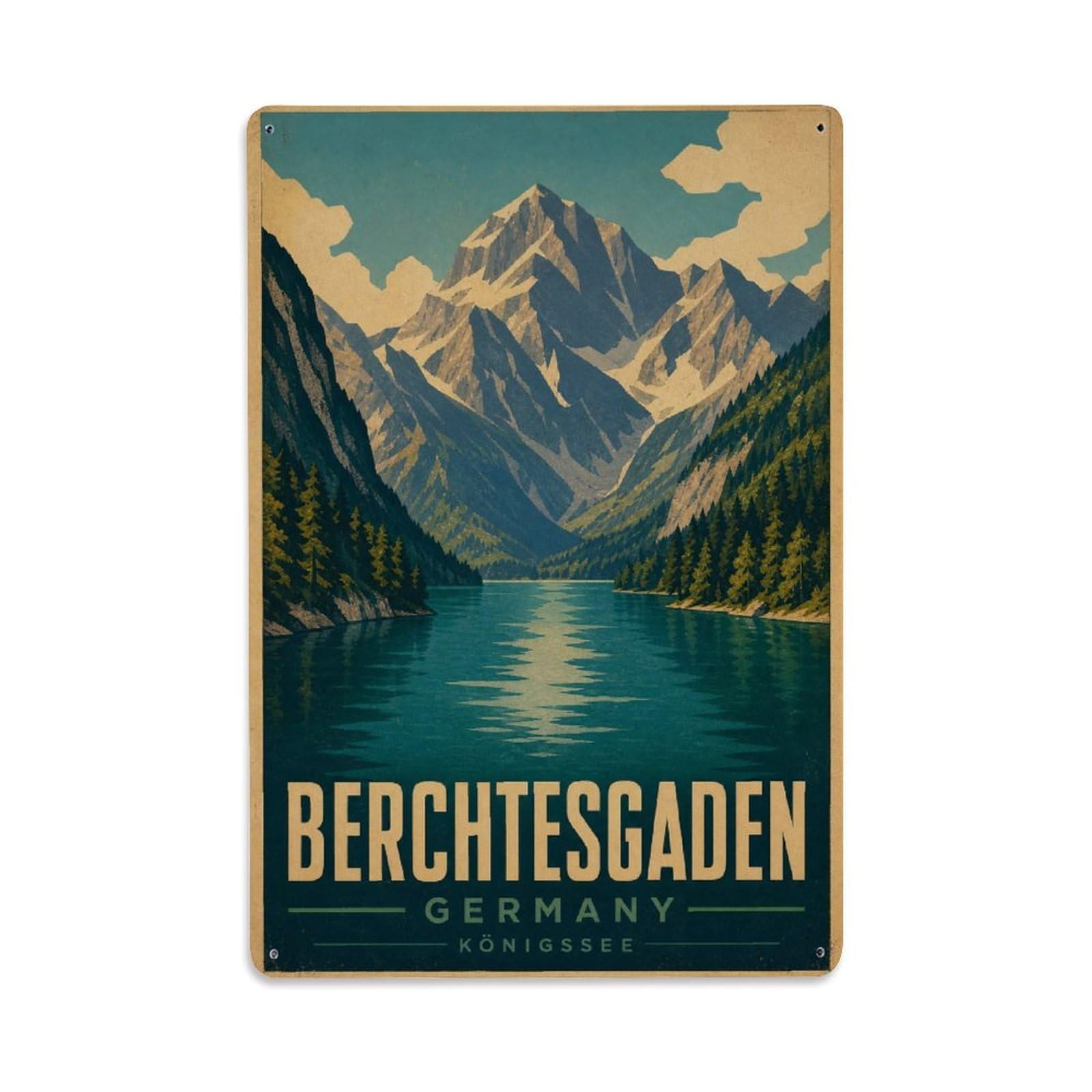Retro Travel Germany Berchtesgaden Metal Tin Sign Plaque Wall Decor for Cafe, Club Bar, Office, Garden Metal Poster 8x12Inch