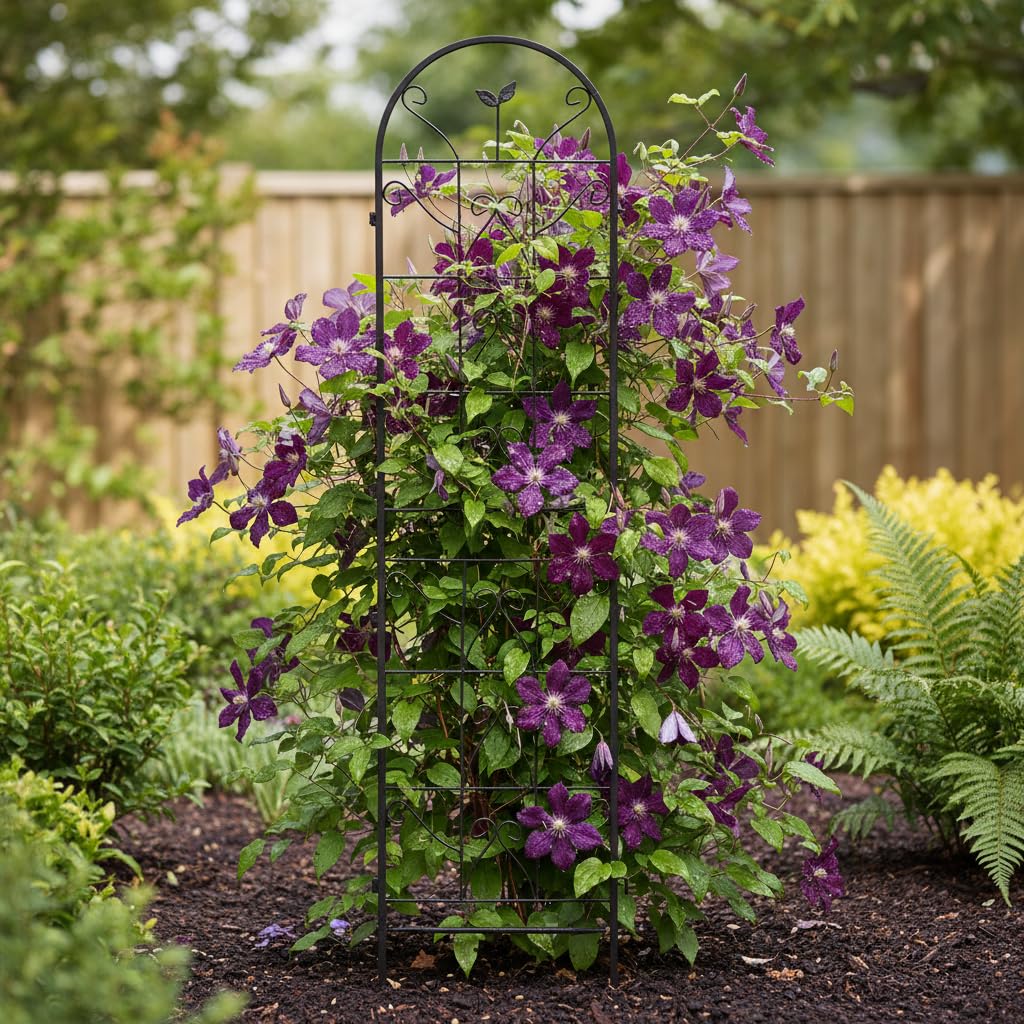 Treillis Jardin Fer Noir sur Pied, Panneau métallique, végétal, Aménagement Balcon, pour Amateurs Jardins, Size to 1