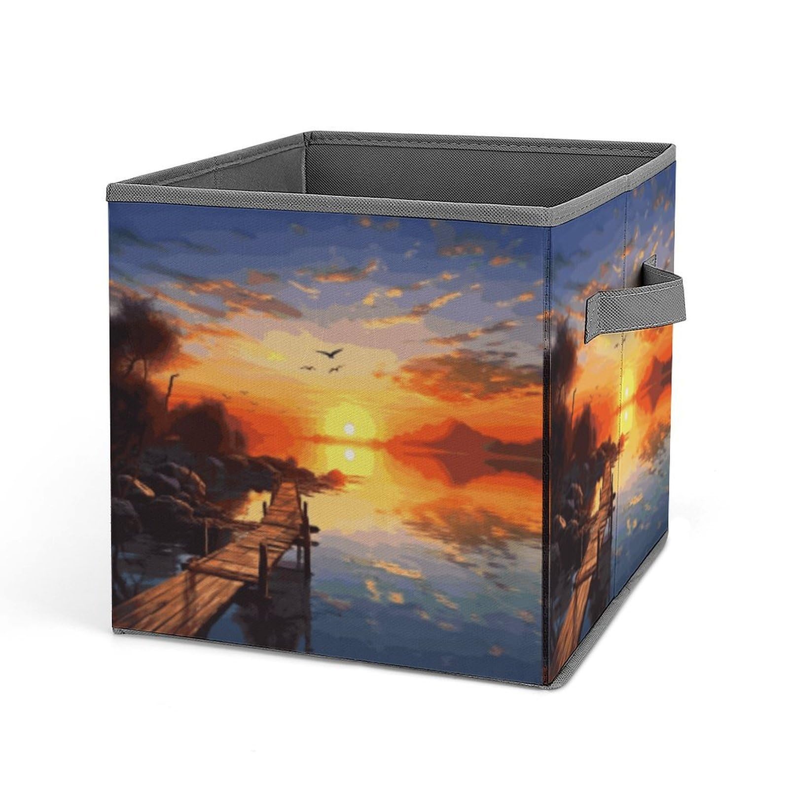 JTREHY Sunset Scenery Storage Bins Sturdy Large Capacity Folding Sorting Boxes Convenient Stable Storage Box Collapsible Fabric Storages Cubes Organizer with Handles