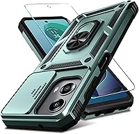 Vista 45 de Janmitta Compatible con Funda Moto G 5G 2024 con Cubierta Deslizante Integrada para Lente de Cámara + Protector de Pantalla + Soporte de Anillo