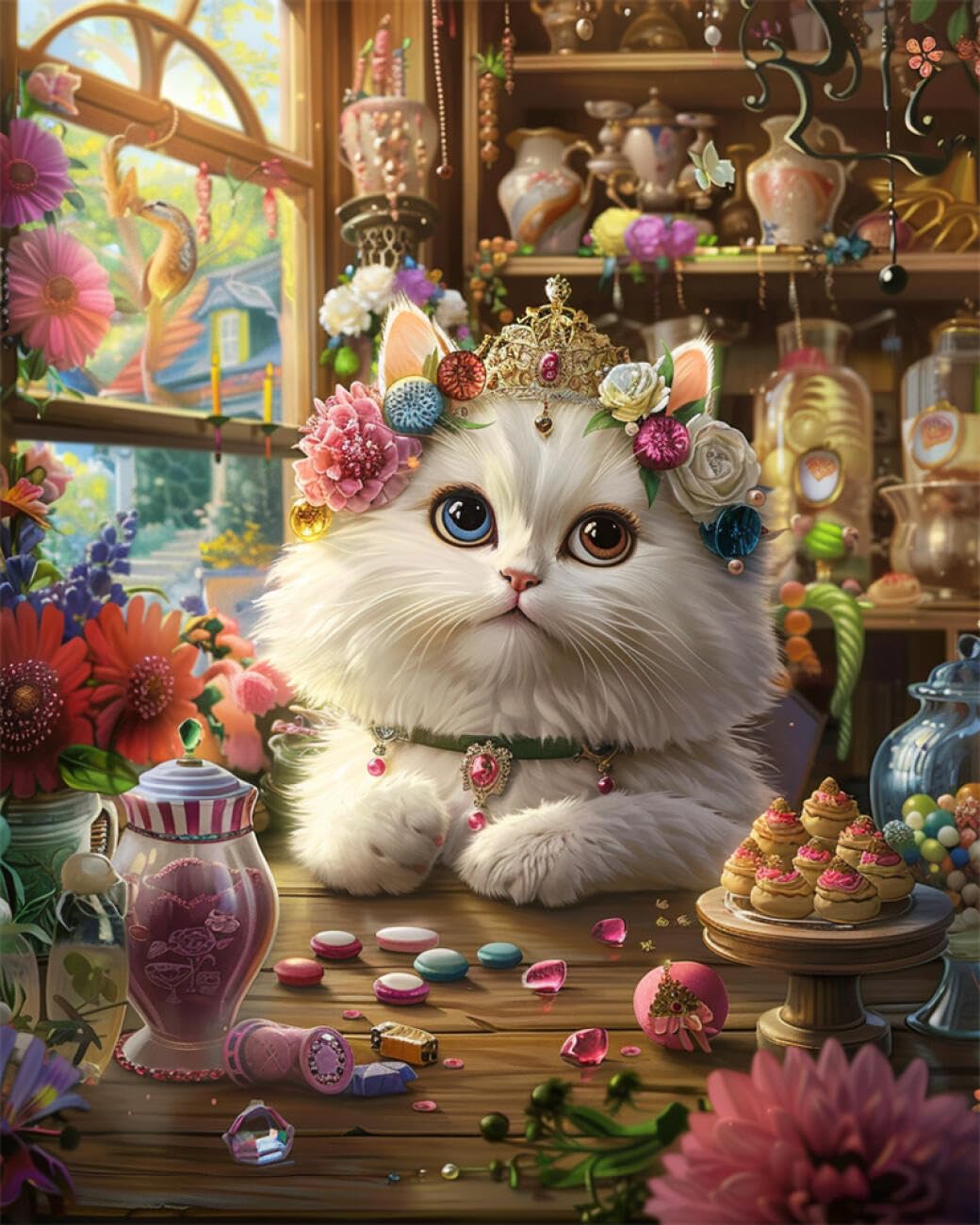 AYAOYANGGO Animal DIY Beading Embroidery Kit Cartoon Cat Bead Embroidery Kit for Adults Needlepoint Tapestry Set Beaded Stitching 50x60cm