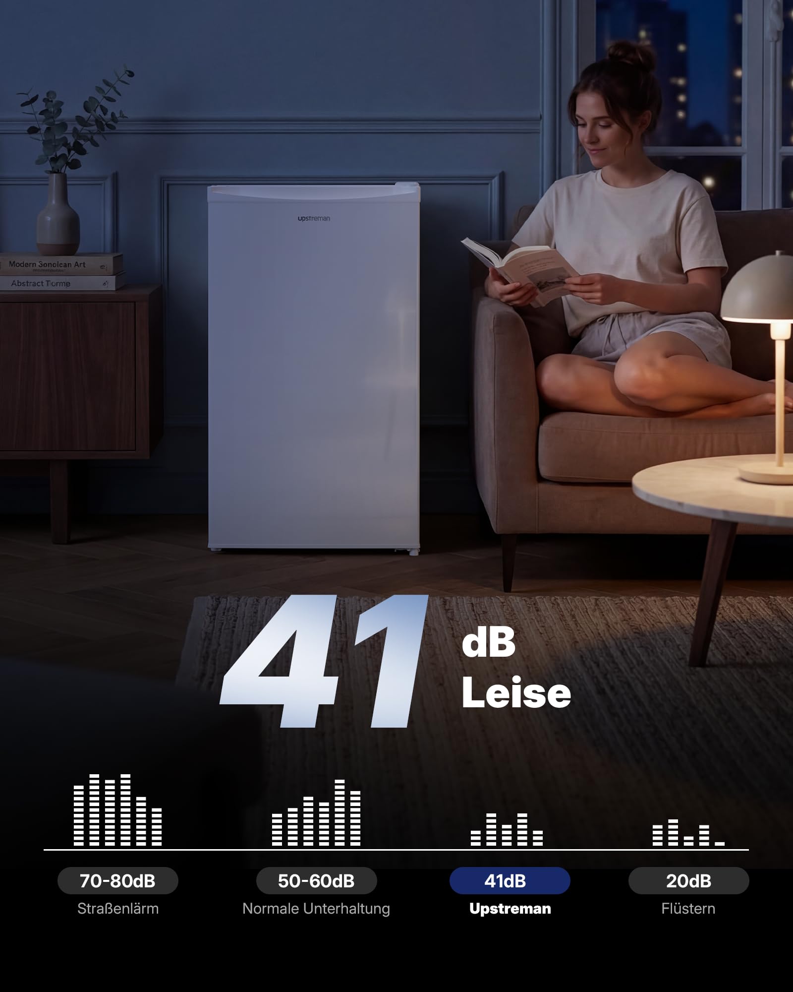 Upstreman 91L Kleiner Kühlschrank mit Gefrierfach, 5 Temperaturstufen, 41 dB Leiser Betrieb