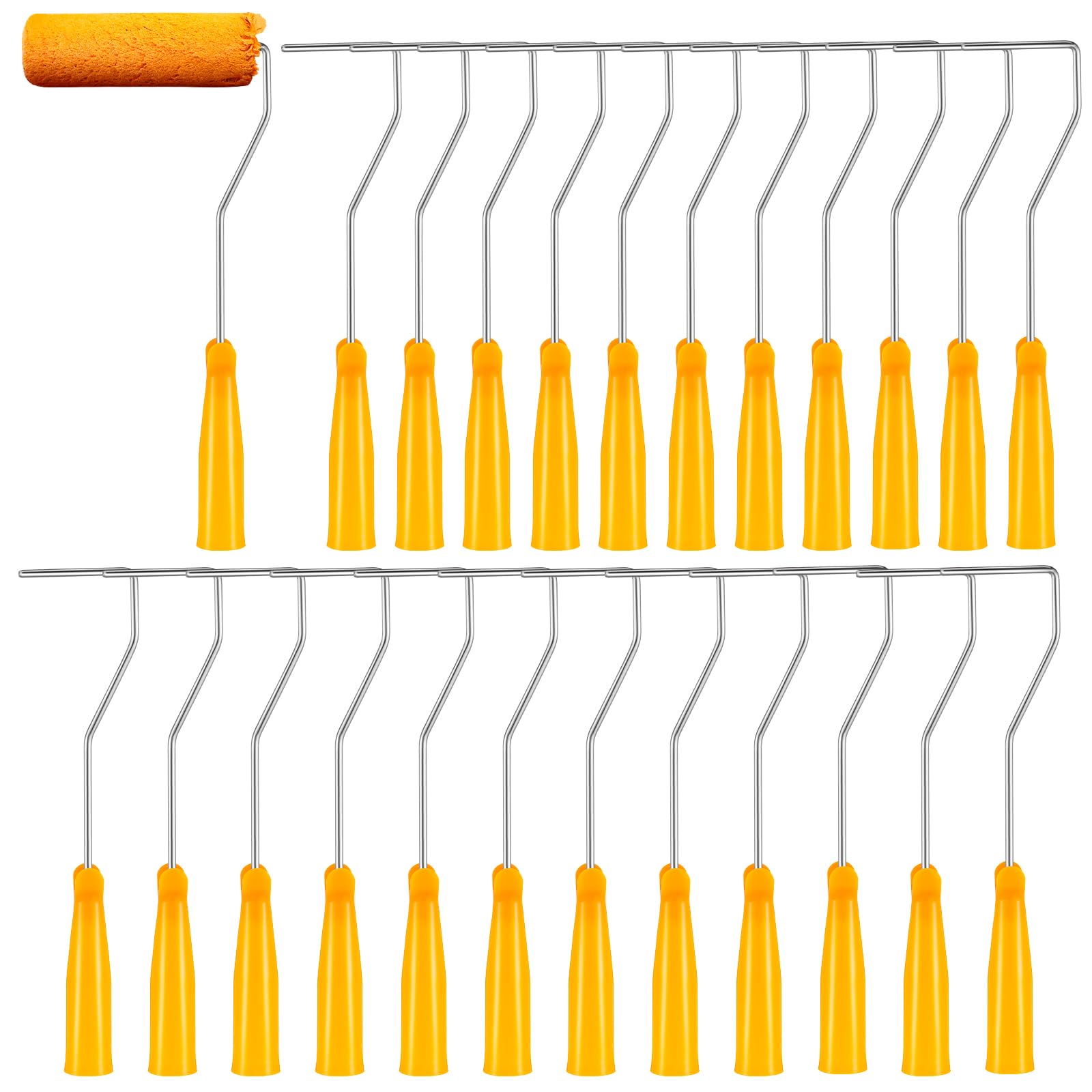 Photo 1 of Sliner 24 Pcs 4 Inch Mini Paint Roller Frame 12 Inch Paint Roller Frame with Handle for Home Painting Supplies Detail Painting and Cutting (Yellow)