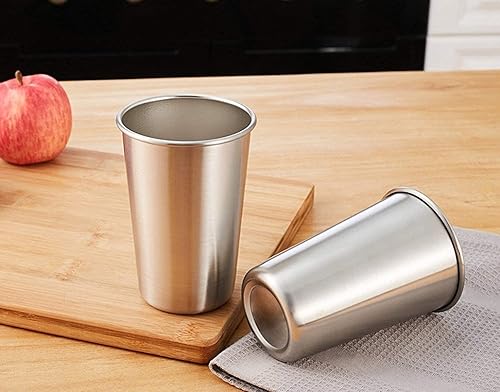 Miniatura 2 de Paquete de 4 vasos de acero inoxidable, vaso de 16 onzas, vasos de metal de alta calidad, vasos apilables y duraderos