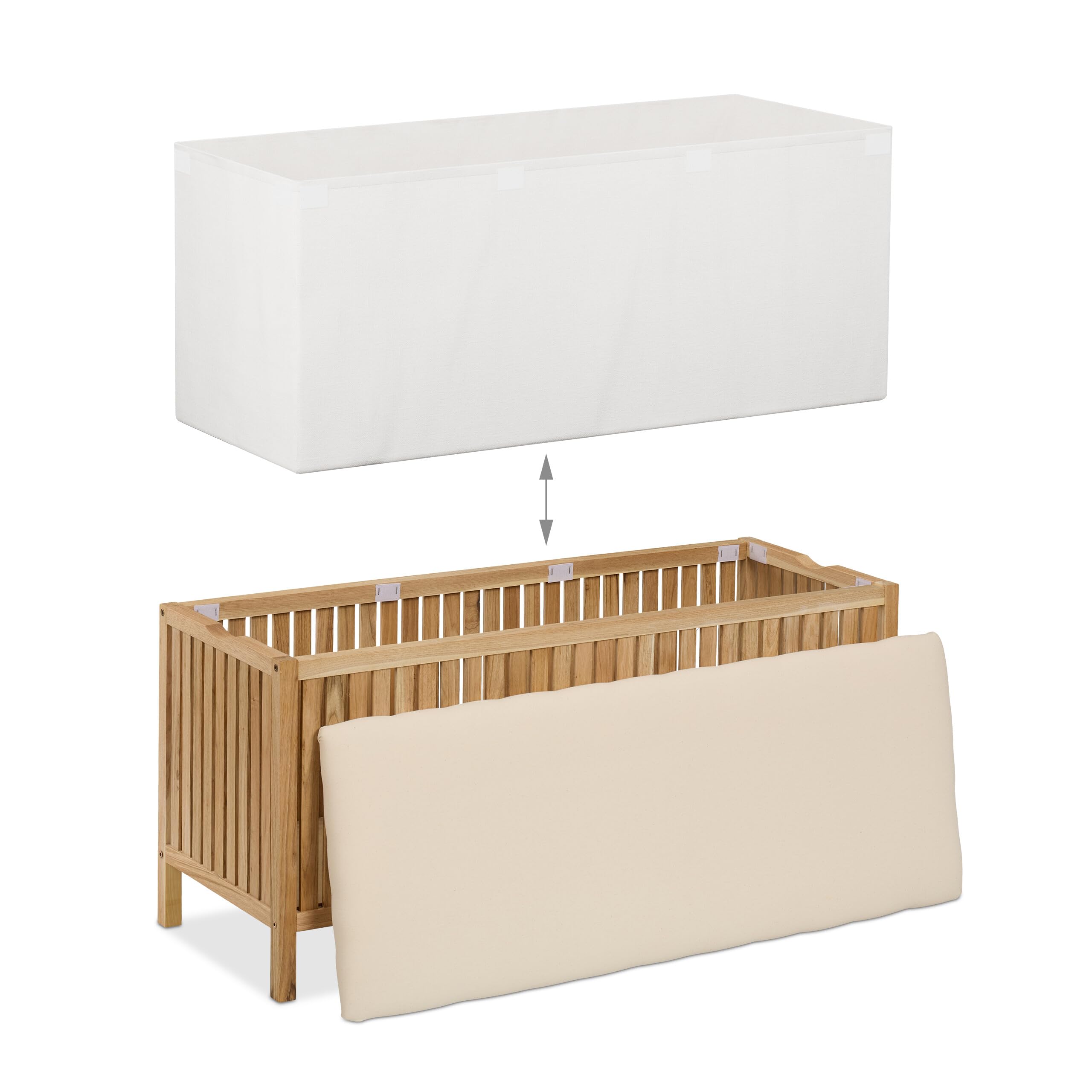 Relaxdays Wäschetruhe mit Sitz, Badhocker mit Stauraum, 100 l Wäschesammler, HBT: 50x100x38 cm, Holz/Stoff, Natur/weiß