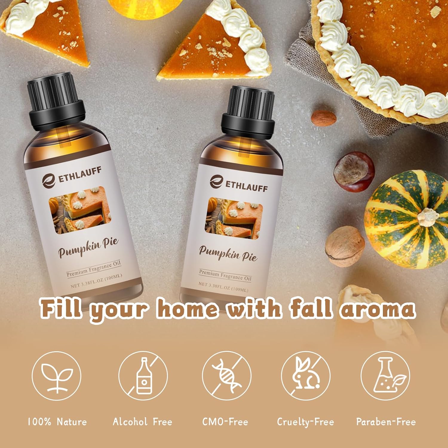 Pumpkin Spice Fragrance Oil, 100ml Pumpkin Essential Oil for Diffusers,Fall Essential Oil for Candle Making, Autmun Scented Oil -3.38FL.OZ - Image 7