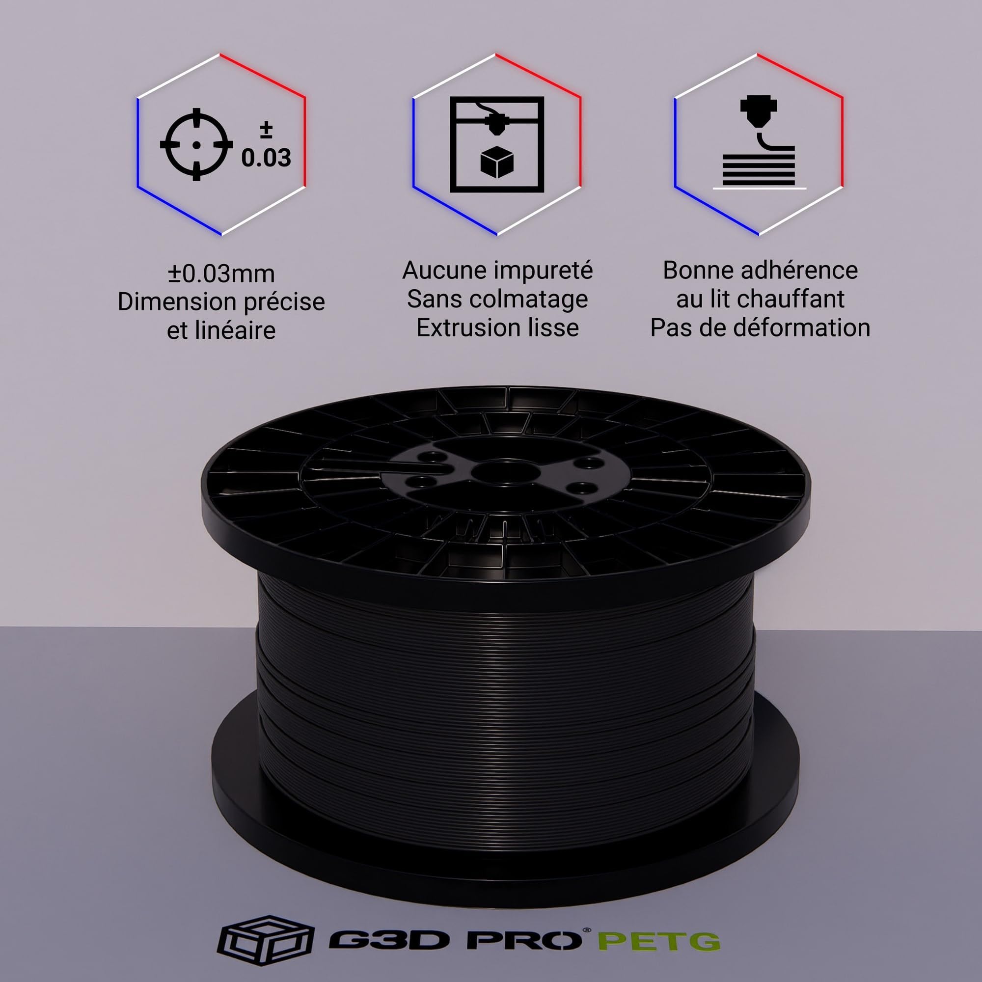 Czarny filament PETG do drukarki 3D, 1,75 mm, szpula 5 kg, dokładność wymiarowa ± 0,03 mm