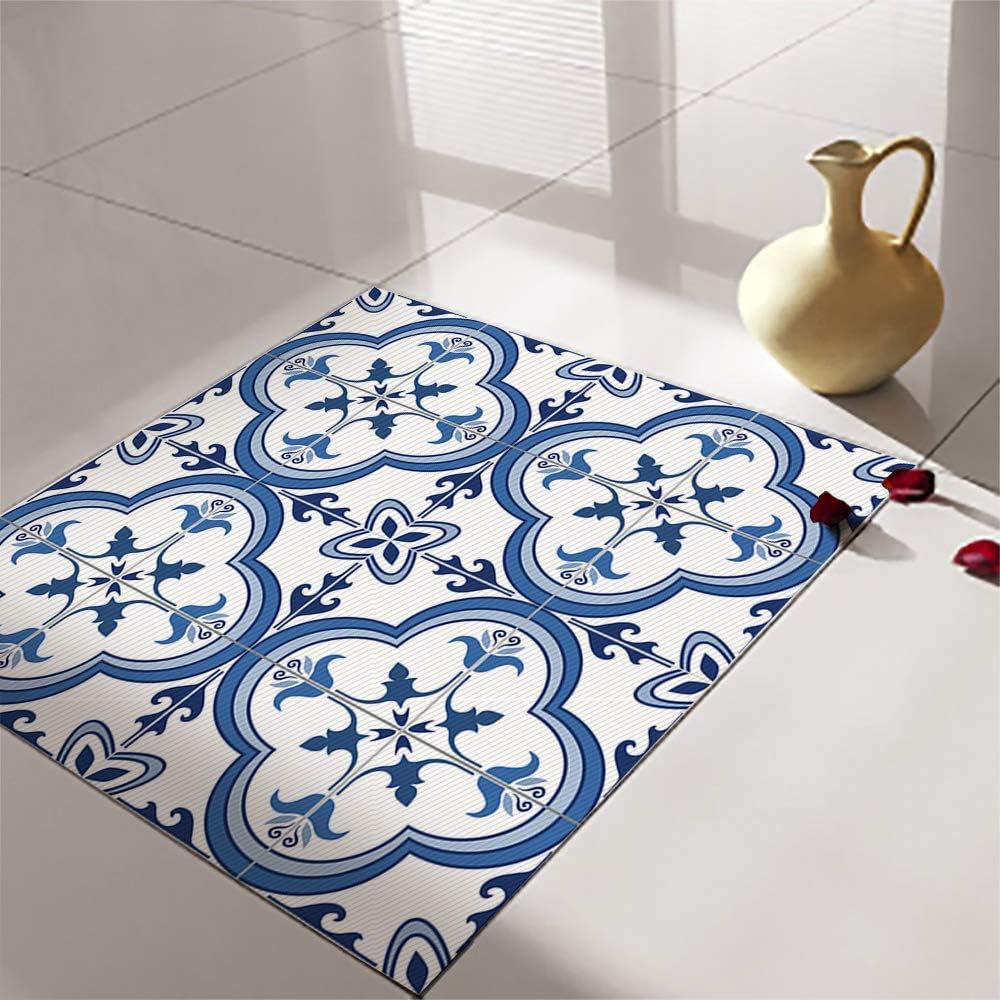 Non-Slip Vinyl Floor Sticker, Waterproof PVC Backsplash Tile Decal, Self-Adhesive Peel and Stick Wall Sticker for Home Décor (Portuguese-115, 4Pcs 12x12inch)