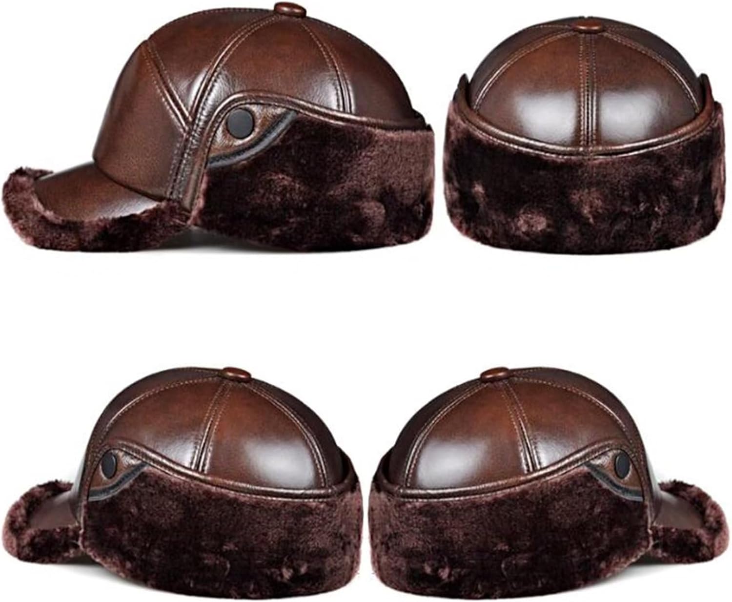 Winter Ear Flap Leather Baseball Cap,Trapper Bomber Hat,Warm Skating Skiing Outdoor Aviator Cap (A-XL