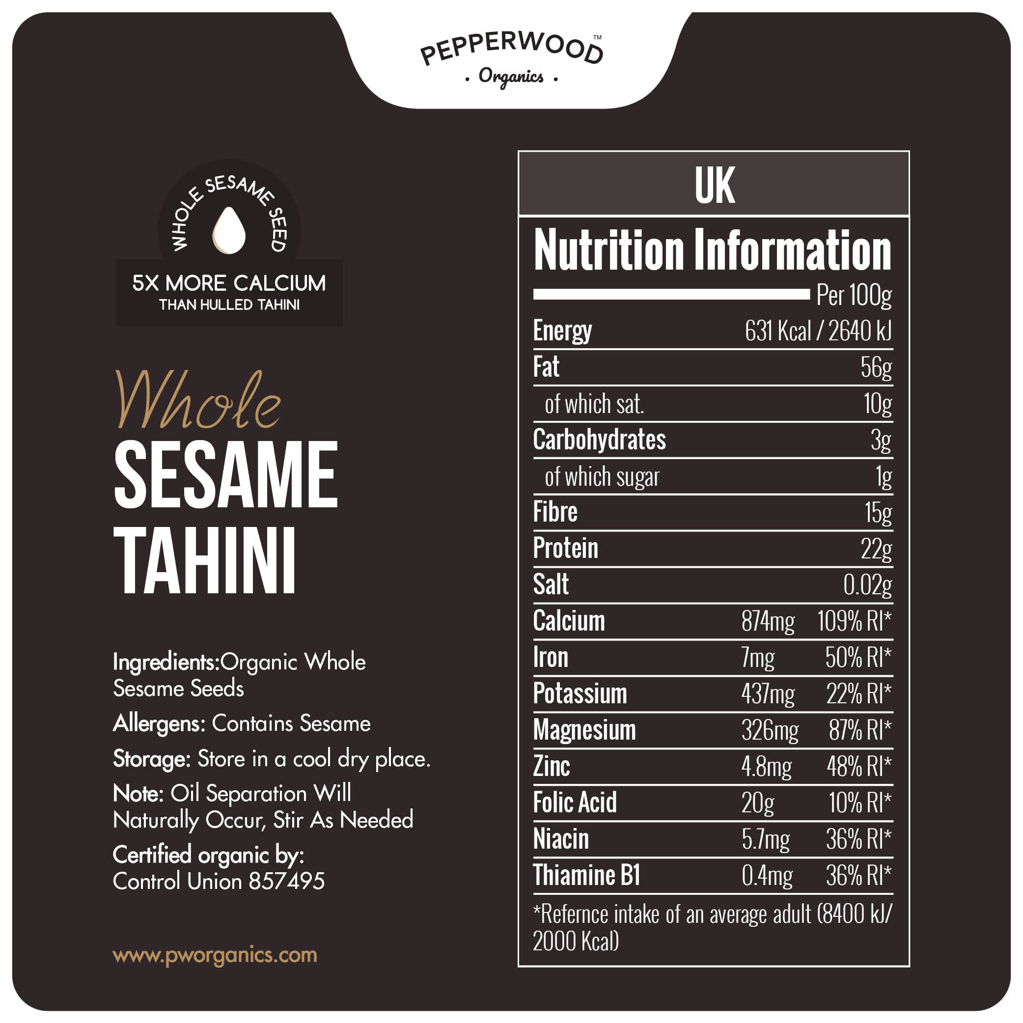Organic Stone-Ground Whole Sesame Tahini Paste Unhulled Unsalted Non-GMO Gluten-Free Kosher Vegan USDA Organic 330 g 2 Pack