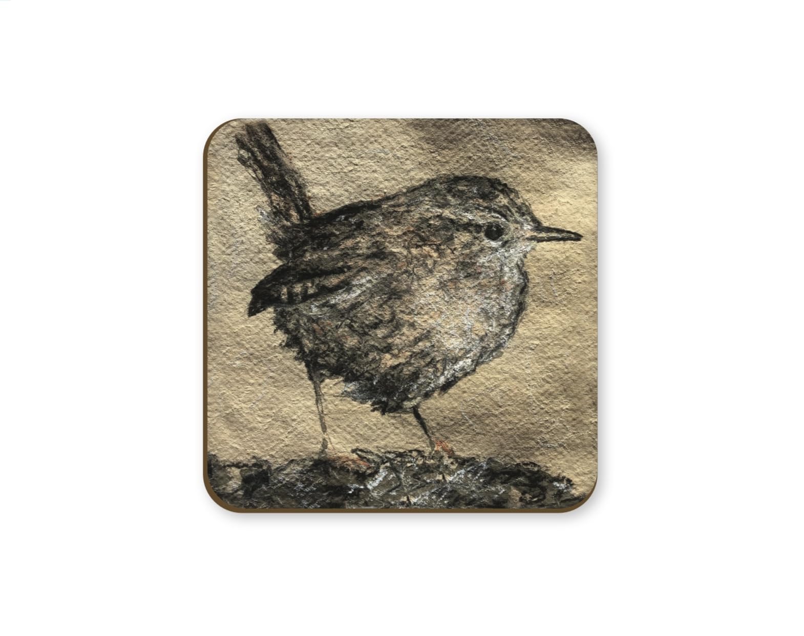 Wren Coaster Garden Bird Drinks Mat Wildlife Lover Watcher Twitcher Gift Brown Natural