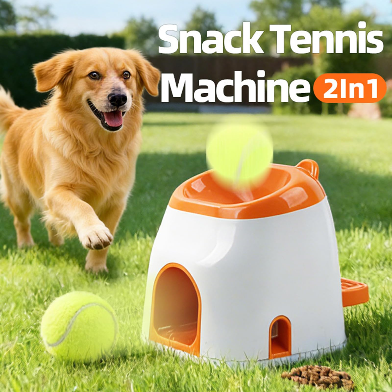Automatischer Ballwerfer für Hunde, Ballwurfmaschine für Berichtsspiel mit Leckerli-Spender, Interaktive Ballwurfmaschine mit 1 Pcs 5cm Tennisbällen, Hundespielzeug für Hause & draußen