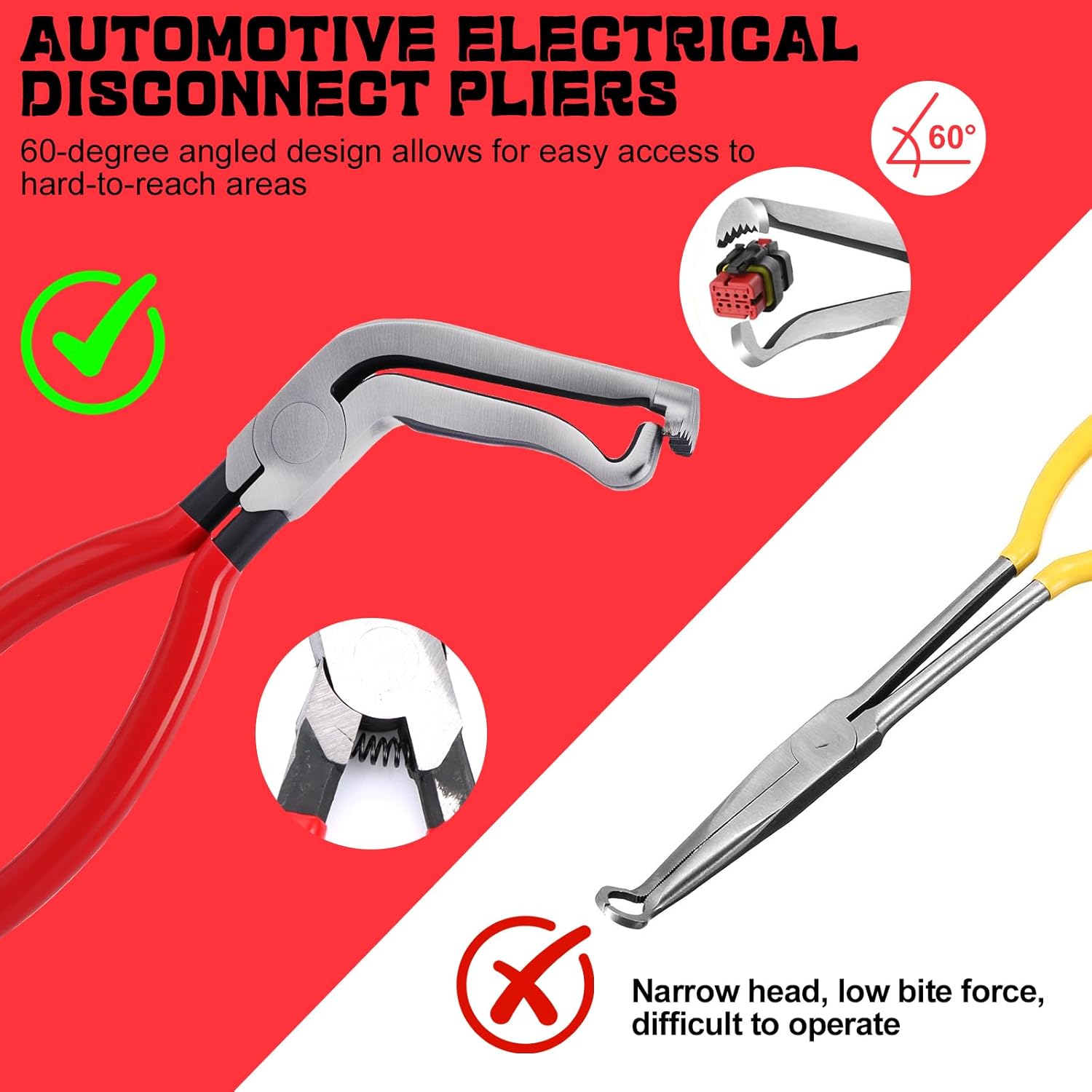11Pcs Electrical Disconnect Pliers for Cars, Automotive Electrical 60 Degree Connector Pliers Connector Separator Hose Clamp Plier with Relay Puller Plier and Terminal Pin Removal Tool for Cars