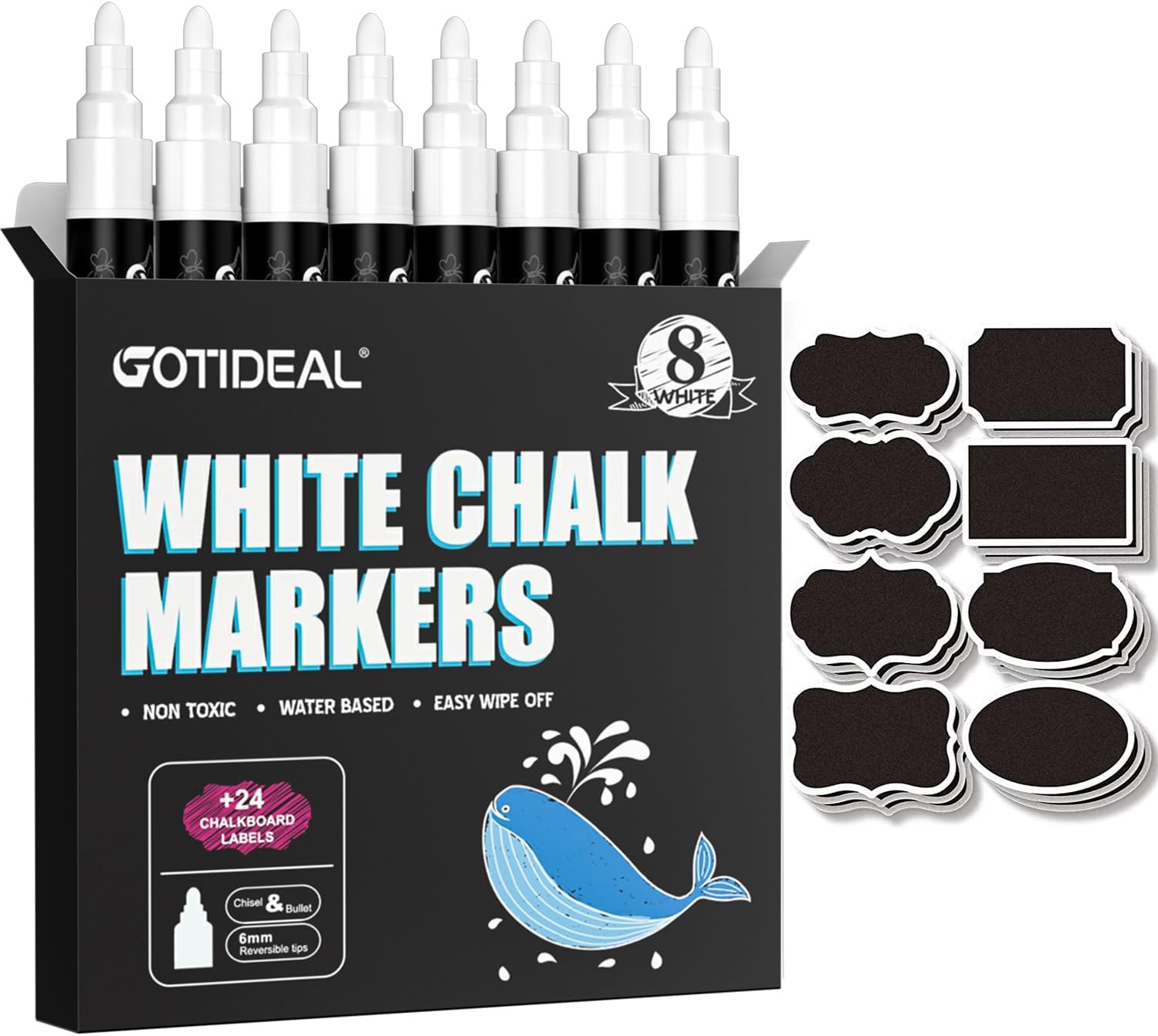 GOTIDEAL White Chalk Markers, Bold Tip Washable Chalkboard