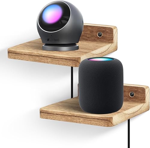 Miniatura 15 de Pequeño estante flotante para pared, juego de 2 estantes de pared de madera de 5 pulgadas, mini altavoces, monitor de bebé, cámaras, soporte de