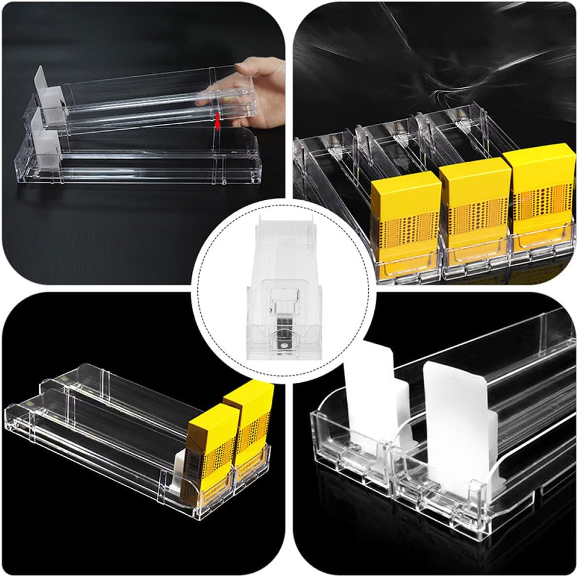 4pcs Automatic Cigarette Display Organizer Transparent Cigarette Pusher Rack for Store Counter Space-Saving Design with Enhanced Capacity Reliable Protection Easy Retrieval