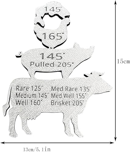 Miniatura 5 de 2 piezas de regalo de barbacoa para hombres, fiesta de parrilla para marido, imán de temperatura de carne de metal, guía de temperatura de cocción