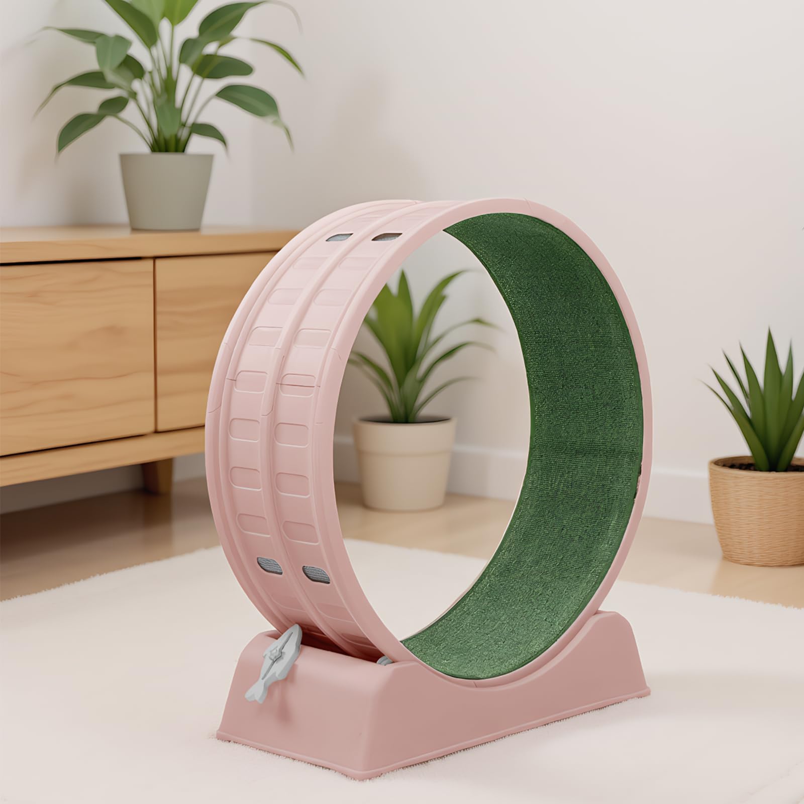 Trygoal 31.5" Cat Exercise Wheel for Indoor Cats, Silent Cat Treadmill with Safety Lock, Running Wheel with Removable Scratch Pad & Teaser Toy for Cat Fitness and Play, Pink view 3