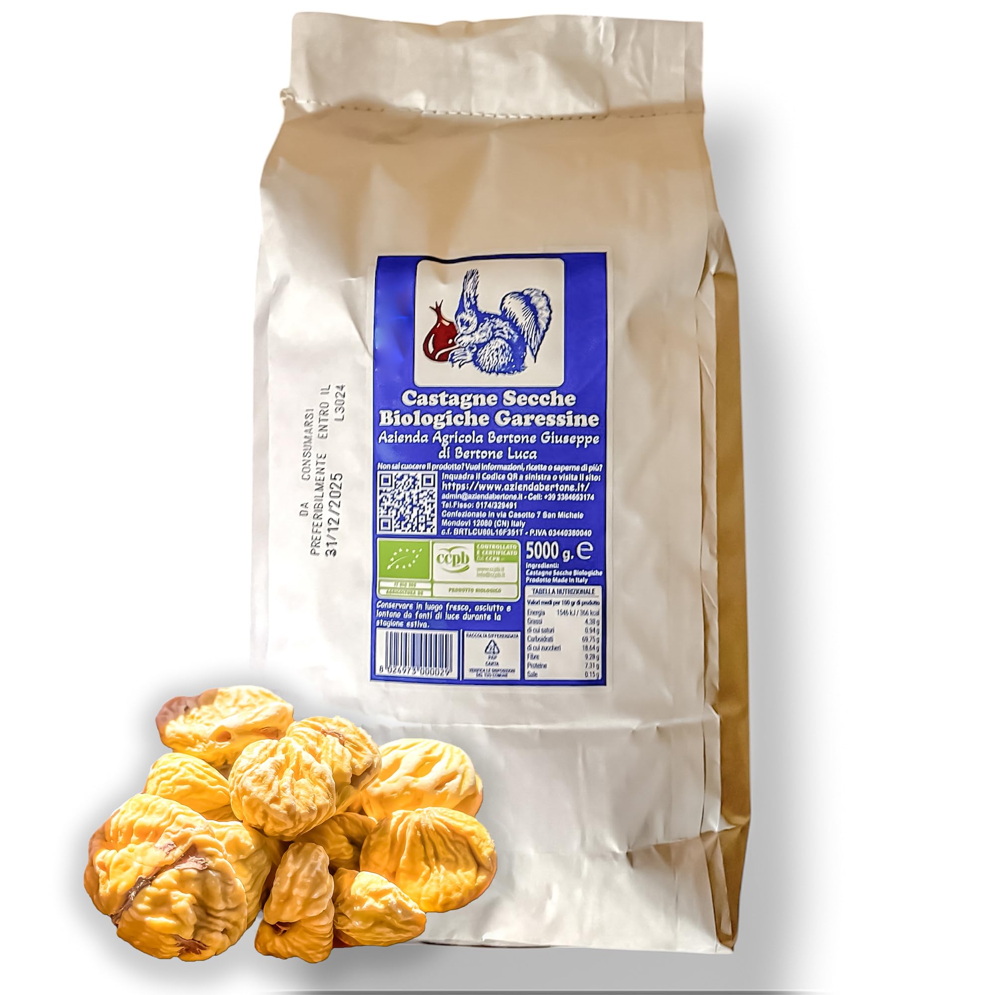 Castañas secas 5 Kg (1 paquete de 5 kg de garessines italianas)