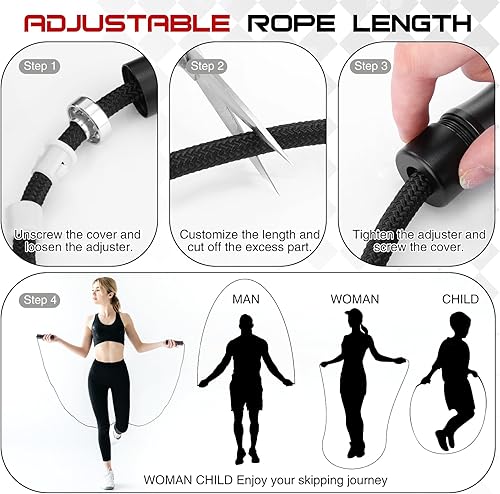 Miniatura 4 de Cuerda de saltar con peso para hombres y mujeres, con rodamiento de bolas de 1 libra, cuerda de saltar de velocidad rápida para entrenamiento,