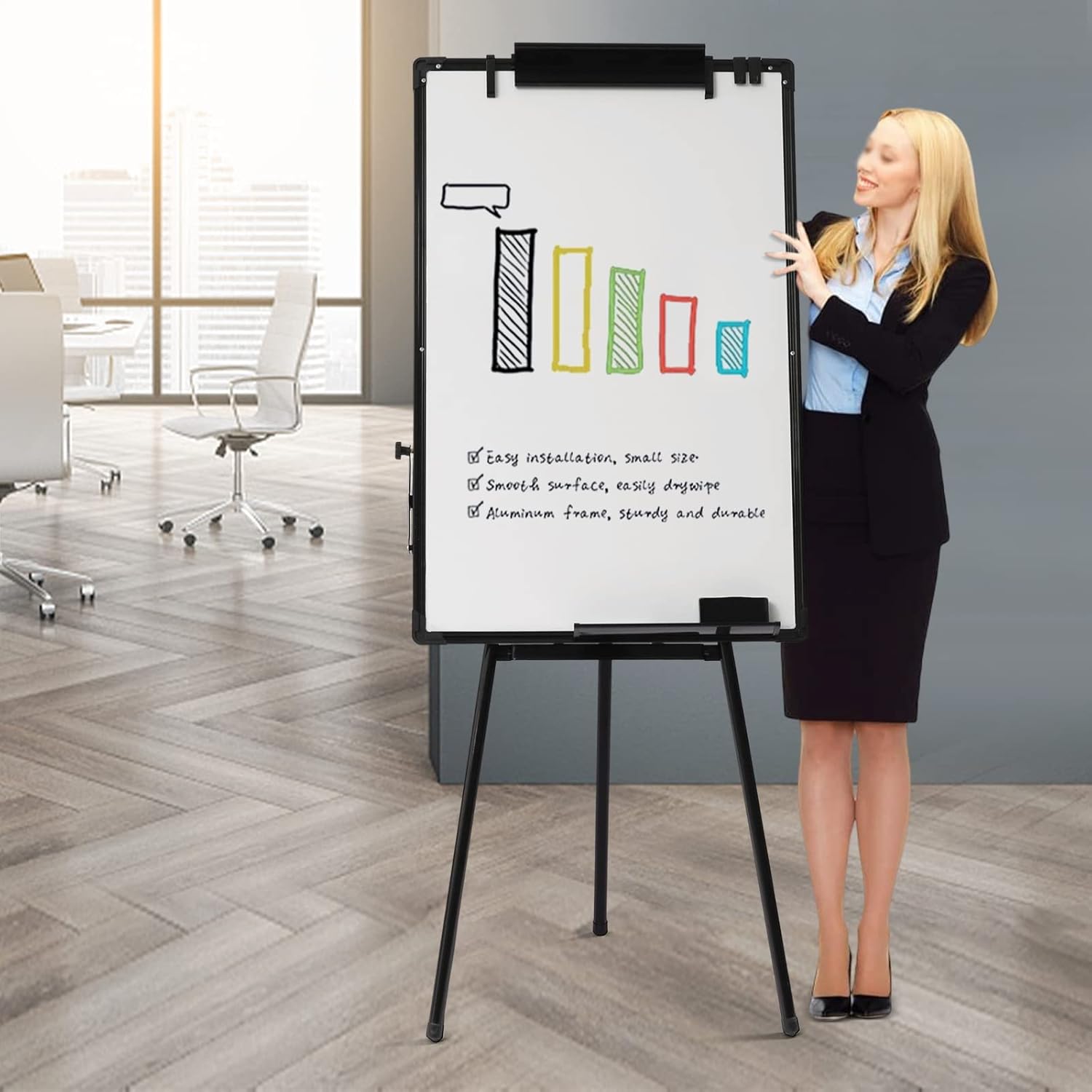Magnetic Portable Dry Erase Easel Whiteboard, 36"X24" Tripod Height Adjustable Easel Stand White Board for Home Office School